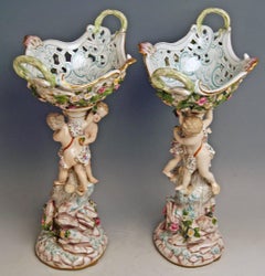 Meissen Two Centrepieces Fruit Bowls Cherubs Model A 59 Kaendler Made circa 1860