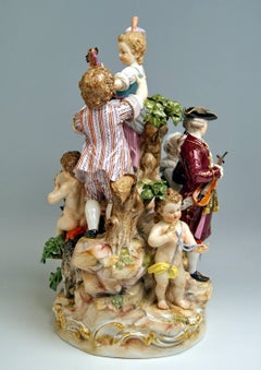 Meissen Bucolic Festival Figurines Cherubs Couple Musicians Acier C 59 Made 1850