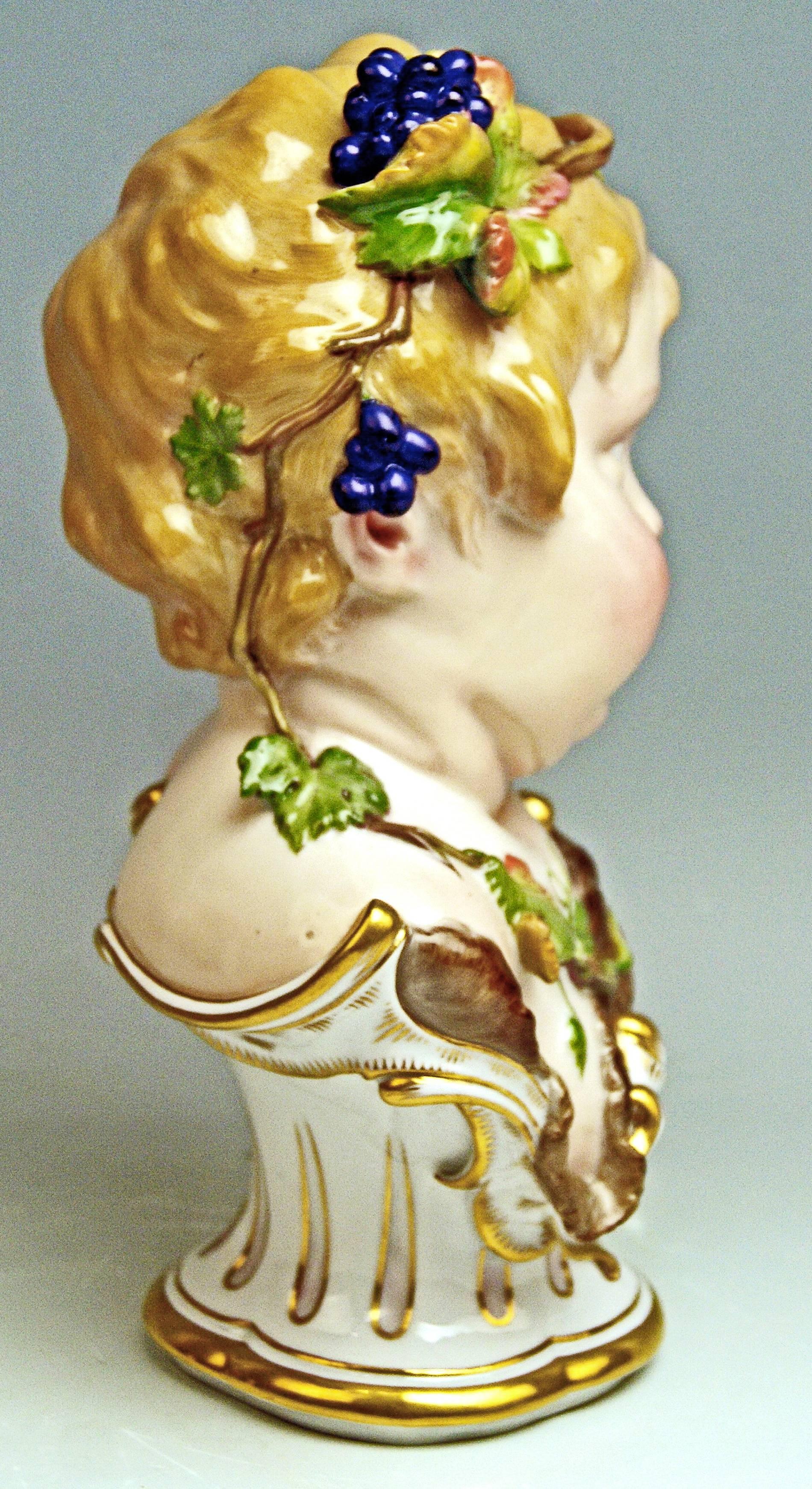 Painted Meissen Child Bust Season Figurine Autumn Fall Model K 177, Schwabe, circa 1880