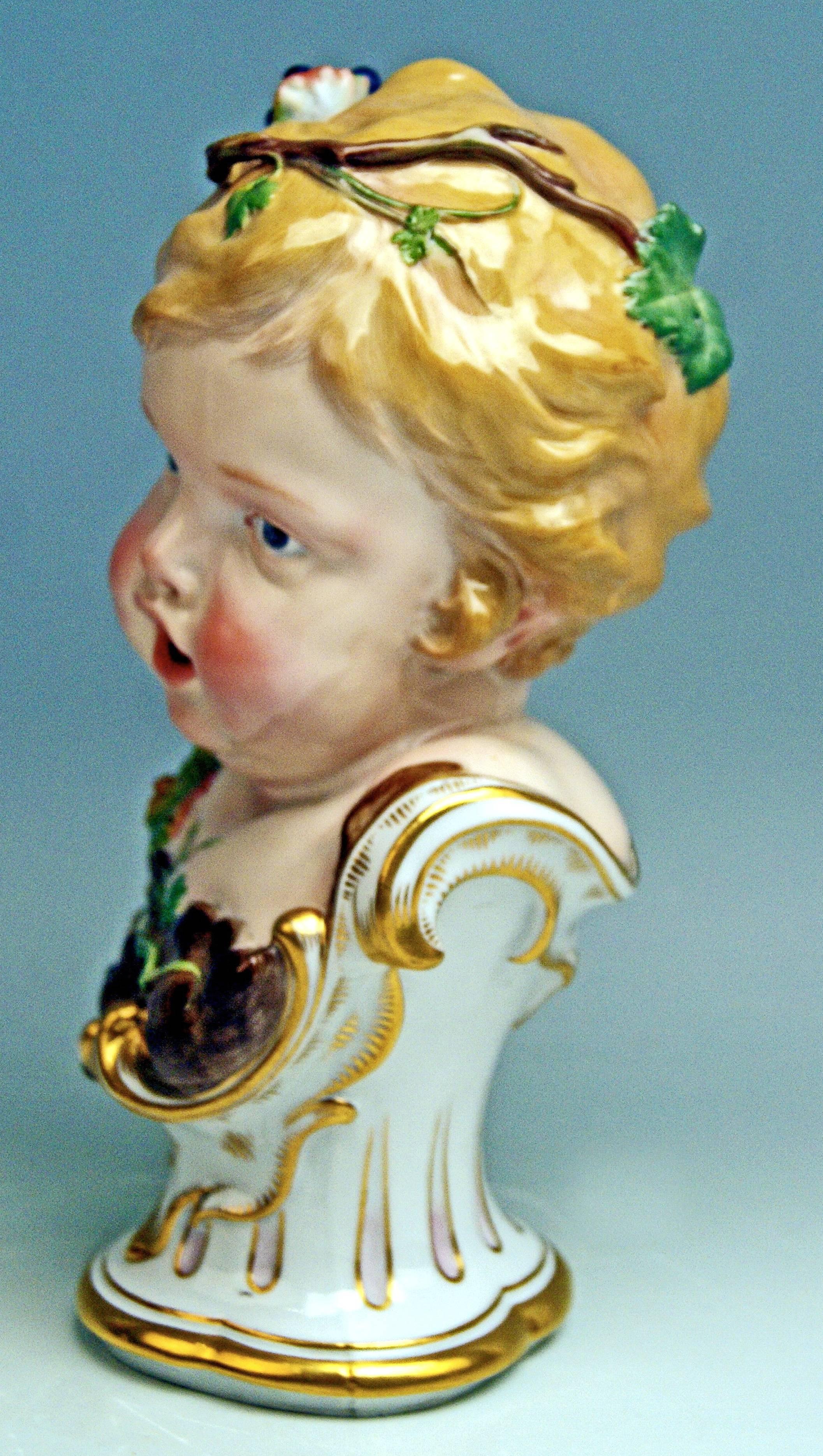 Baroque Meissen Child Bust Season Figurine Autumn Fall Model K 177, Schwabe, circa 1880