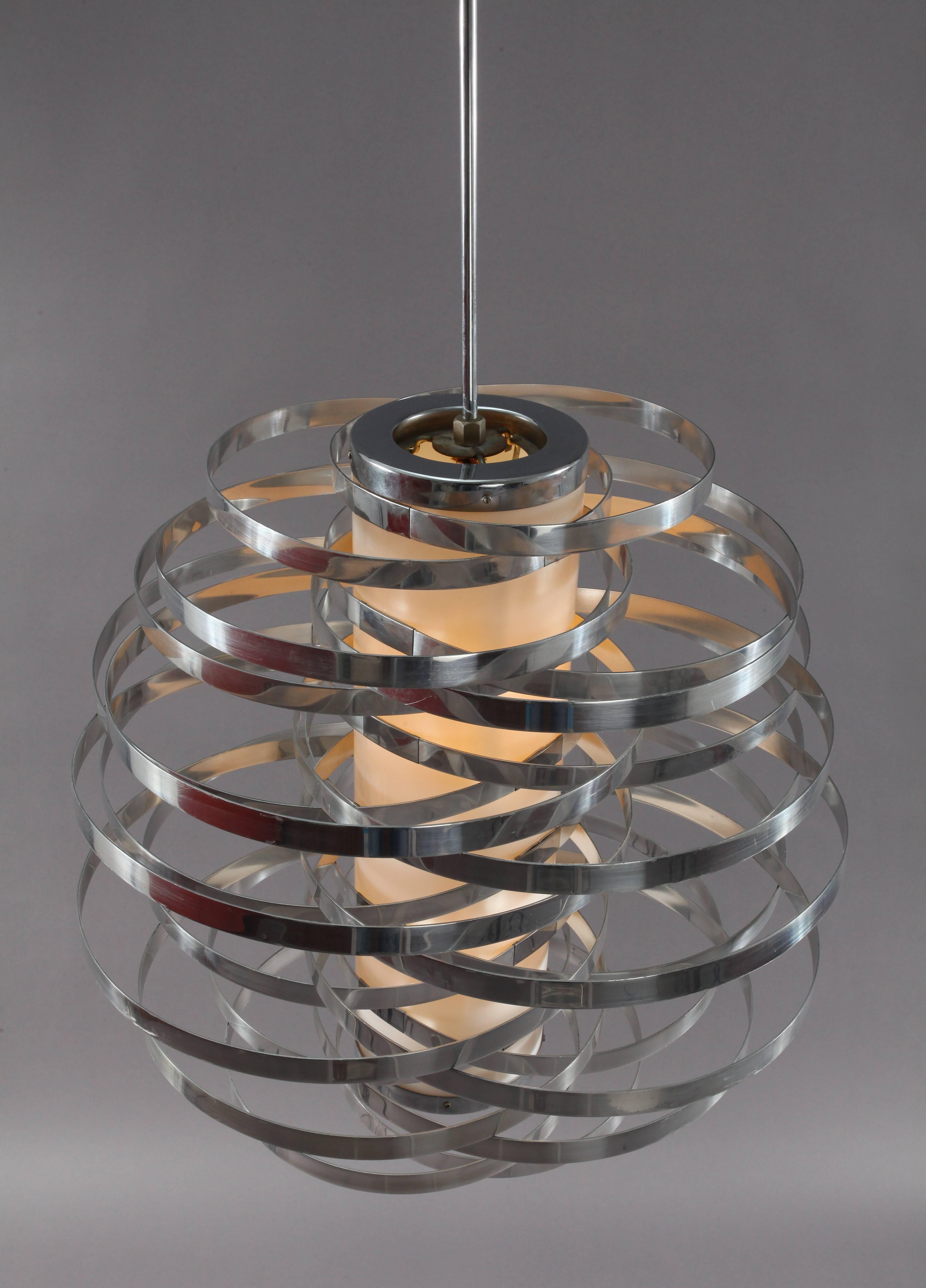 Mid-Century Modern Chandelier in Polished Aluminium and Acryl by Max Sauze for Sciolari Roma