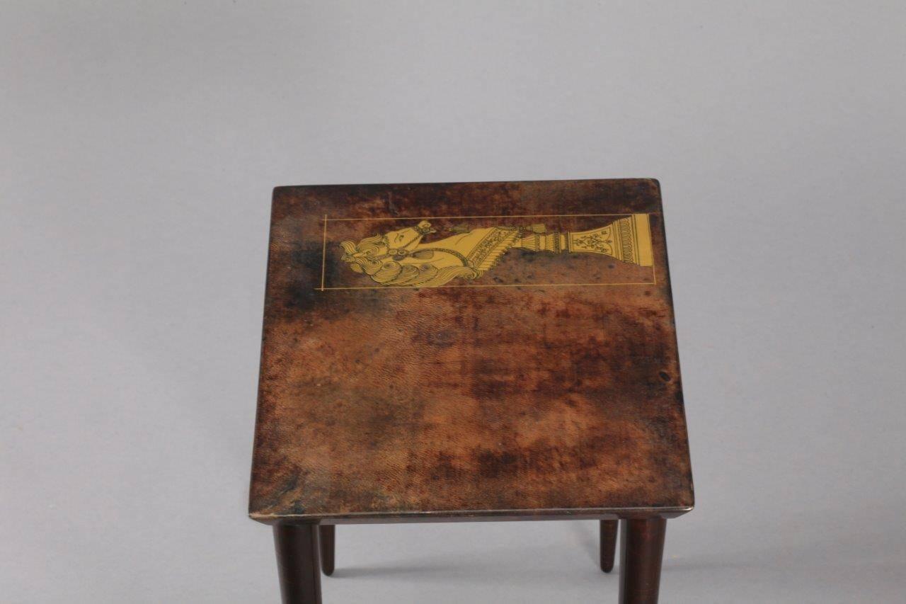 Wood Aldo Tura 1950, Three Nesting Tables Goatskin, Decorated with Chess Figures