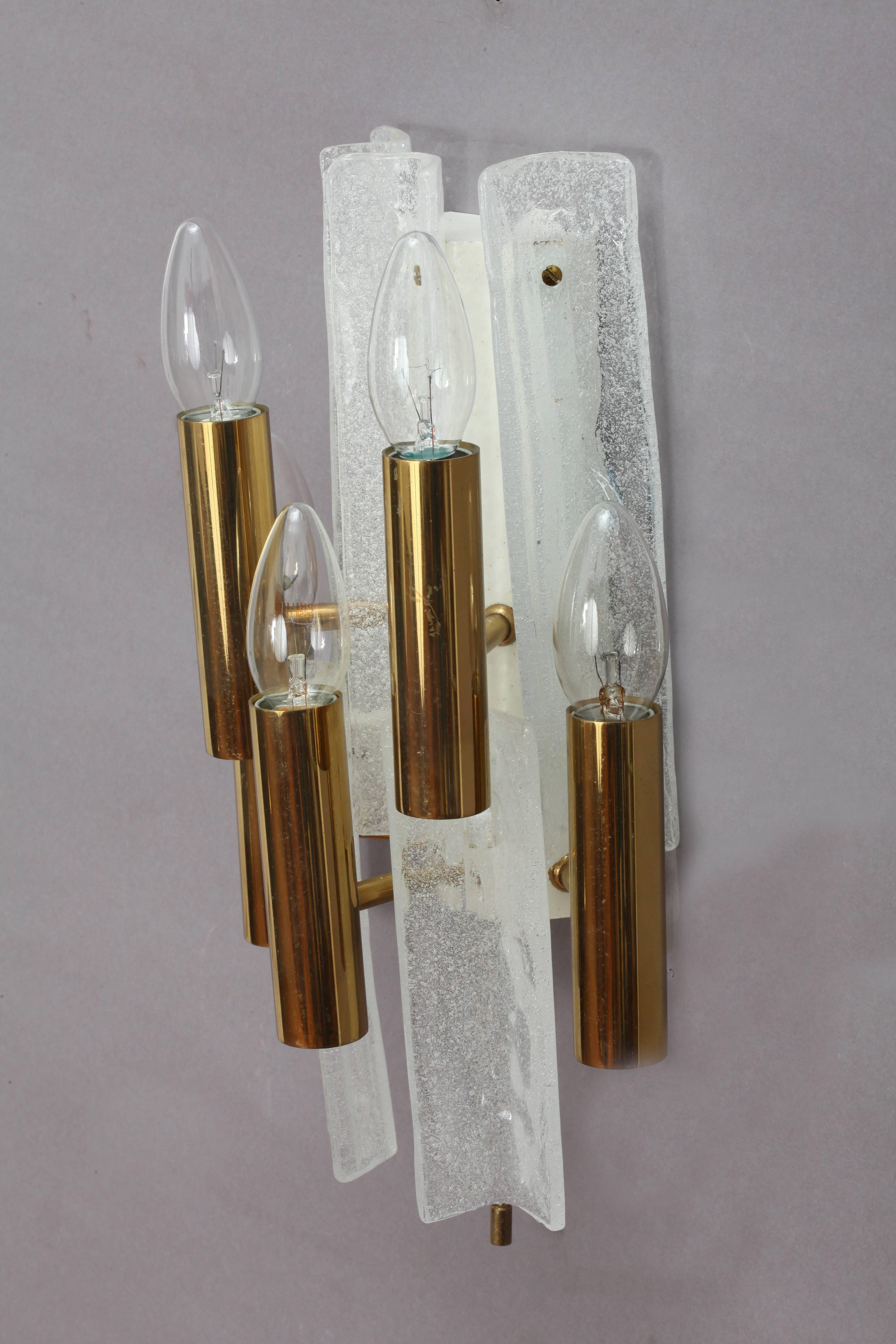 Lacquered Pair of Huge Ice Glass Sconces Designed J. T. Kalmar Vienna, 1950 For Sale