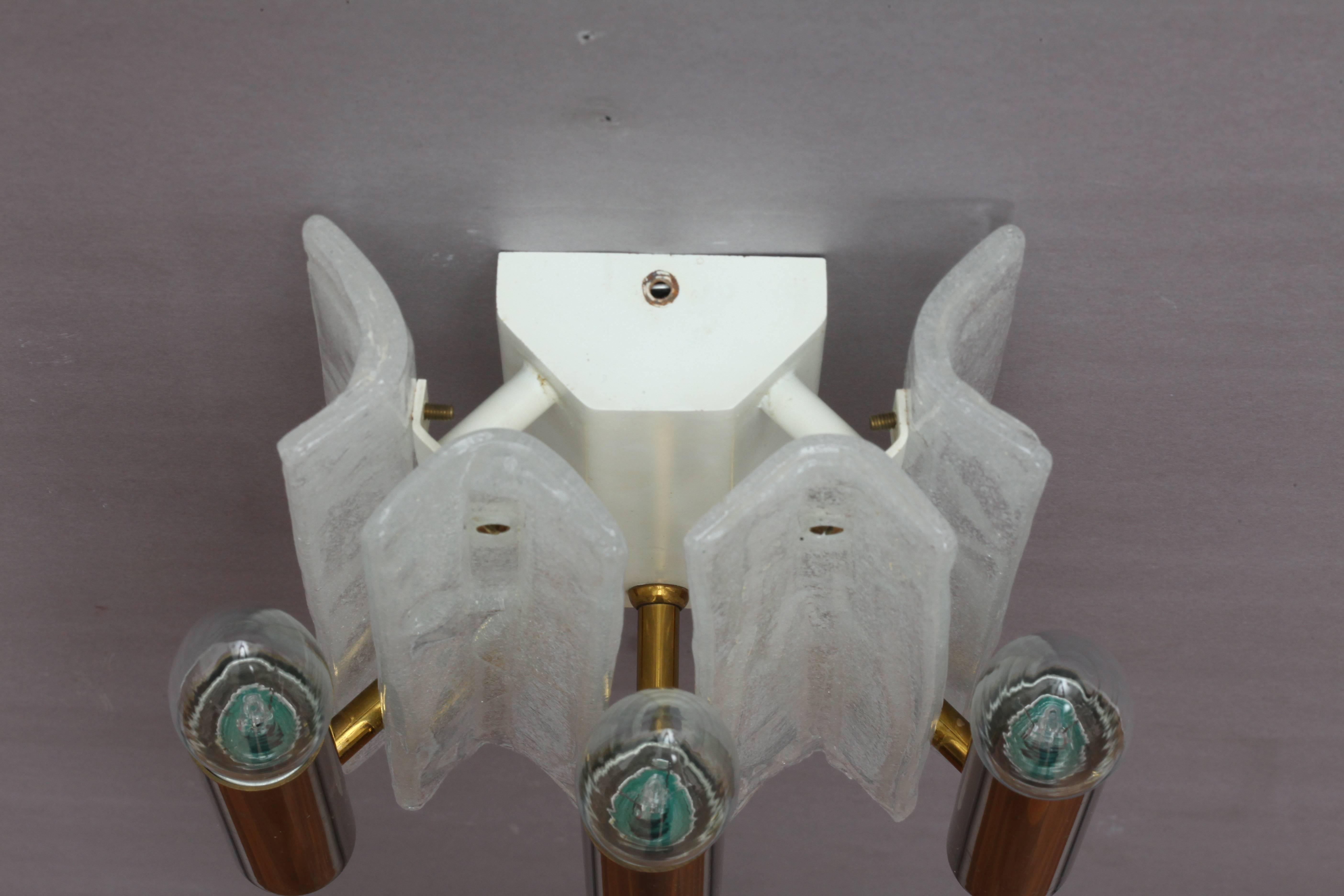 Mid-Century Modern Pair of Opal Foam Glass Sconces Designed J. T. Kalmar Vienna, 1950 For Sale