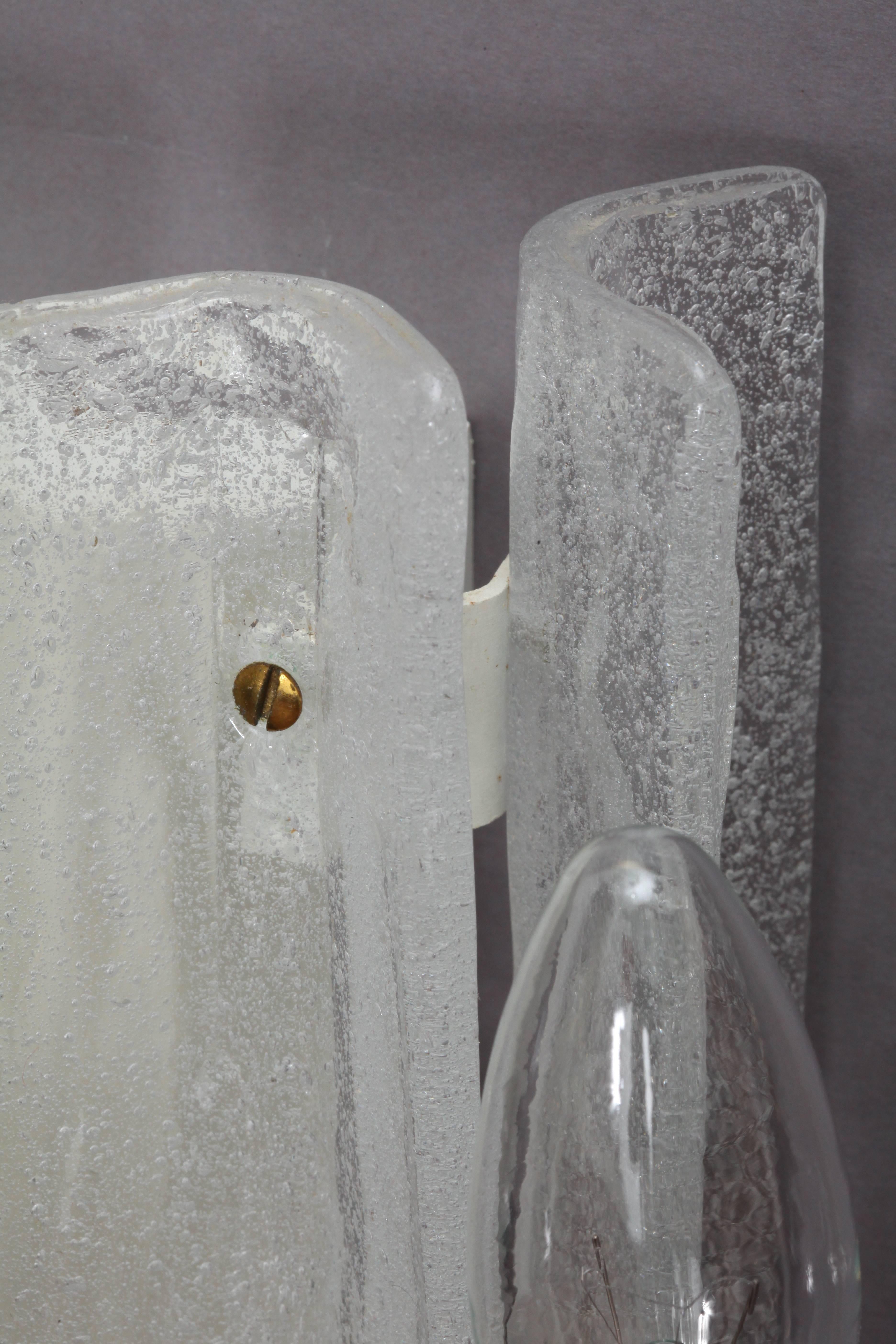 Austrian Pair of Opal Foam Glass Sconces Designed J. T. Kalmar Vienna, 1950 For Sale