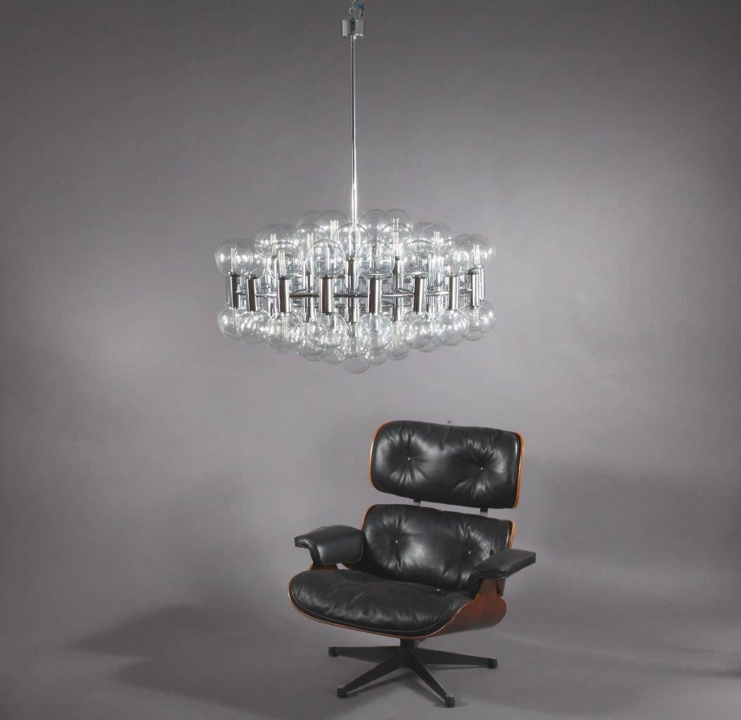 Mid-Century Modern Large Chrome and Glass Chandelier by Motoko Ishii/Japan for Staff, Germany, 1971
