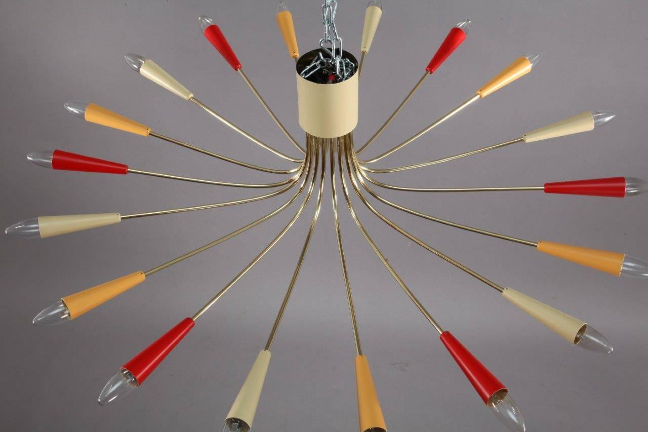 Mid-Century Modern Huge Colorful Italian Flush Mount Sputnik with 18 Arms, Italy, 1950