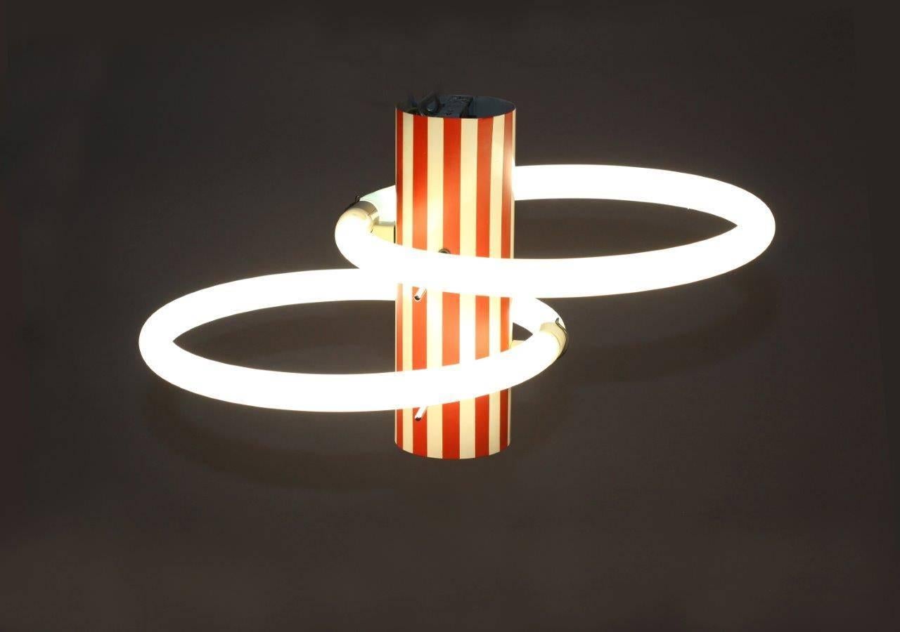 Lacquered Pair of Very Rare Two-Tone Neon Ceiling Lamp Italy, 1960