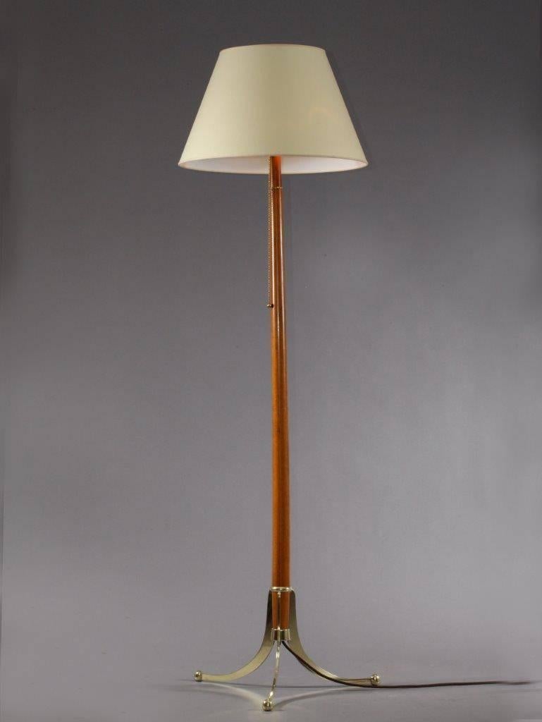 Mid-20th Century Josef Frank, Early and Rare Austrian Walnut and Brass Observatory Floor Lamp