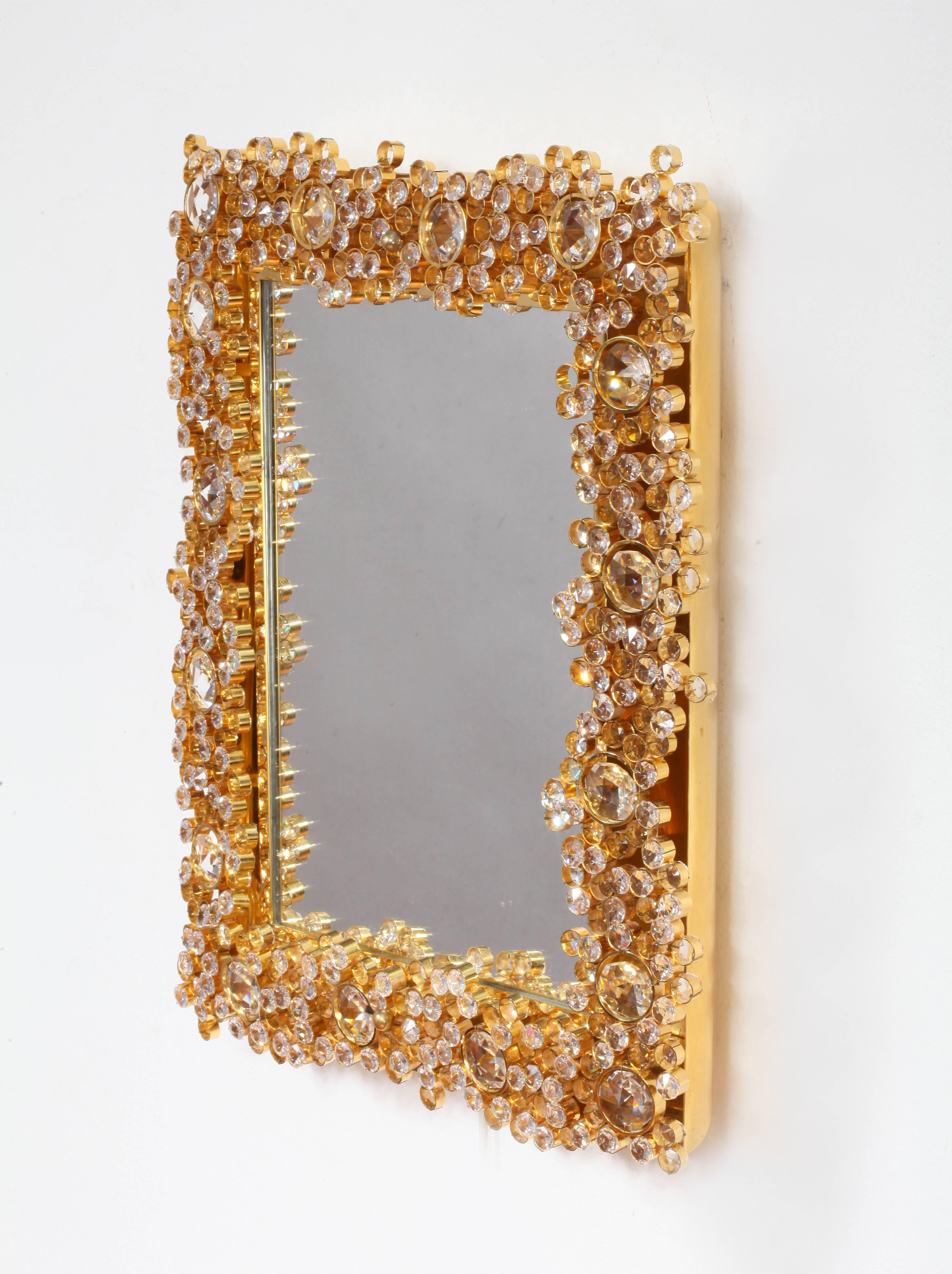 Mid-Century Modern Charming Gilded Illuminated Mirror Made by Palwa, Germany, 1970