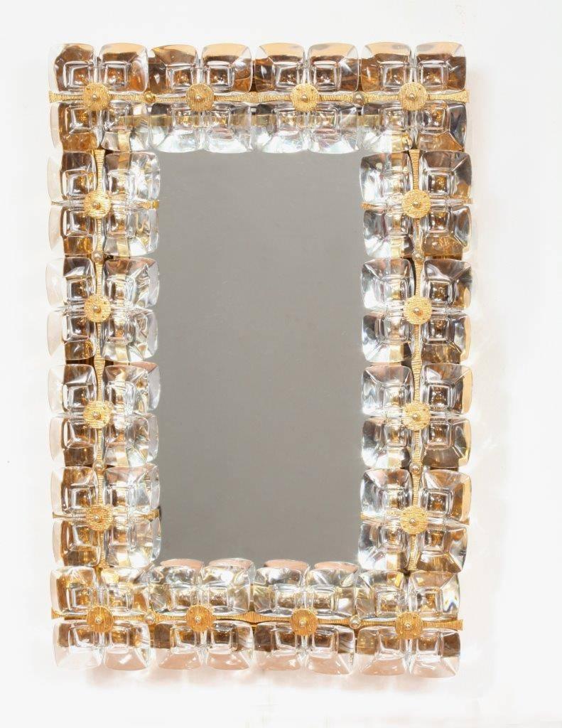 Illuminated mirror,
Palwa (Palme and Walter), Germany, manufactured in Mid-Century, circa 1970. They are made of gilded / gilt / gold-plated brass and square lens glasses.
Six bulb sockets E14 max. 60watt each