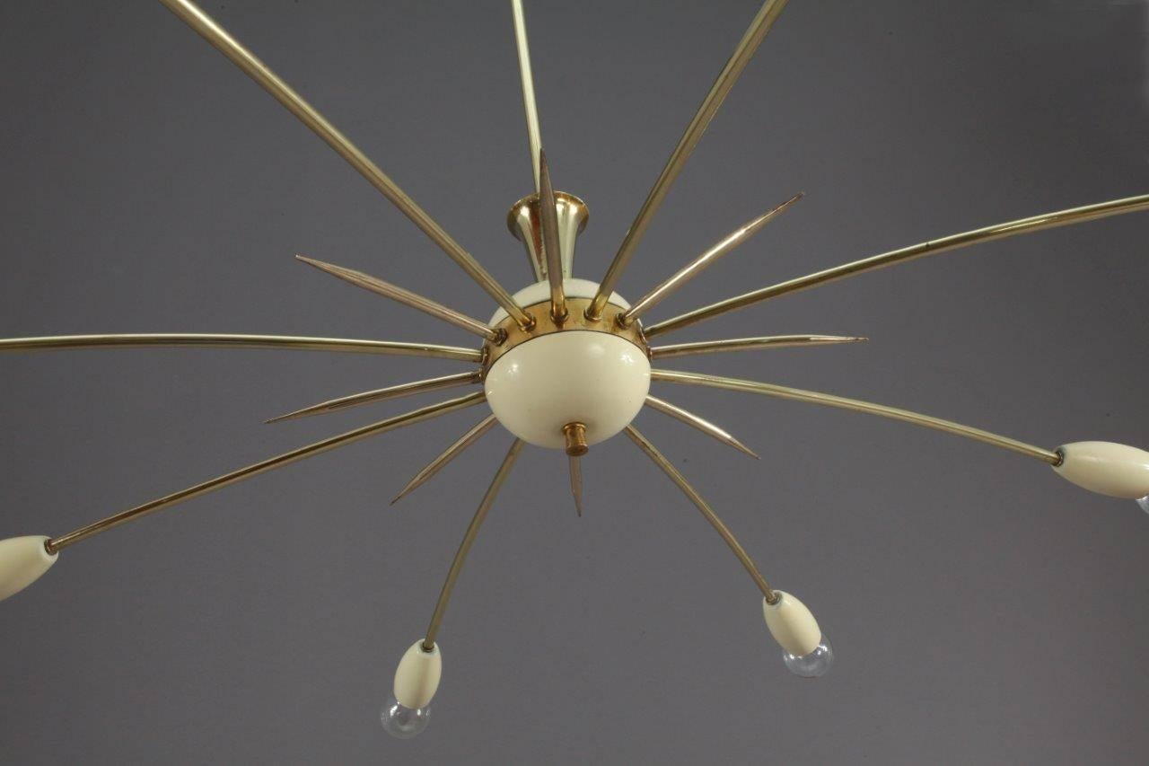 Brass Charming Italian Sputnik Chandelier Designed Stilnovo, Italy, 1950