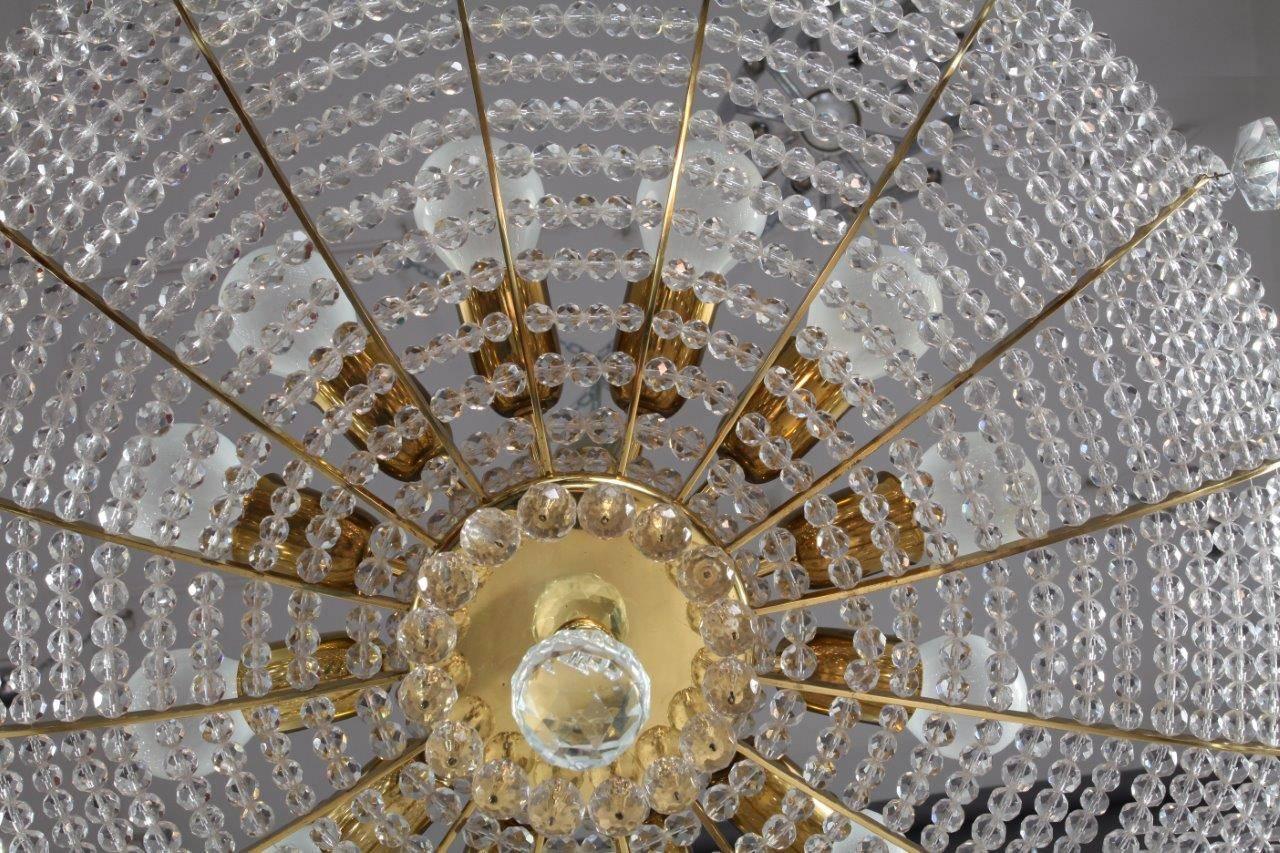 Seltene Schirm-Hängelampe aus Kristallglas von Rupert Nikoll Wien, 1950 (Messing) im Angebot