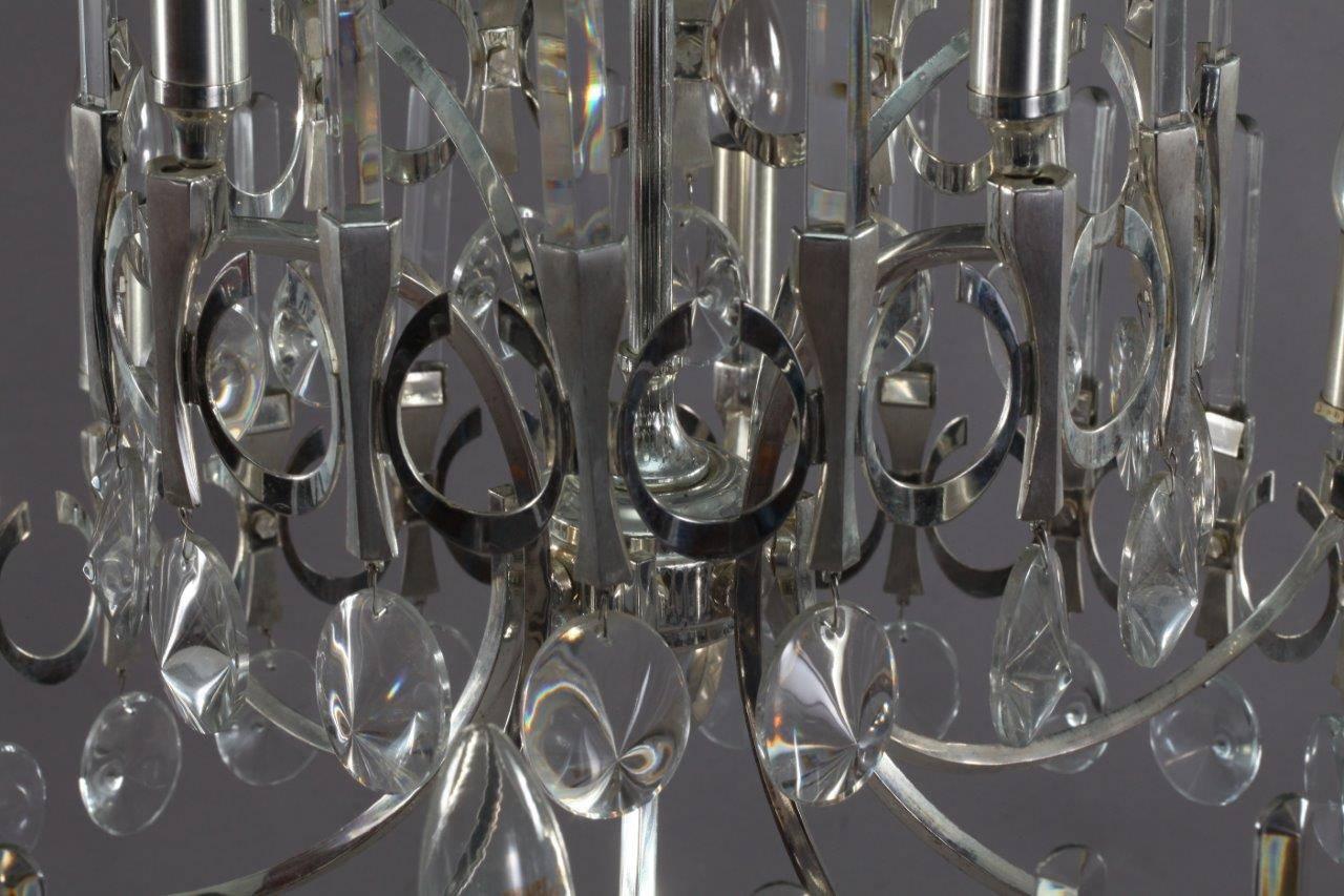 Silvered Huge Gaetano Sciolari Large Three-Tier Modernist Crystal Chandelier, Italy, 1960