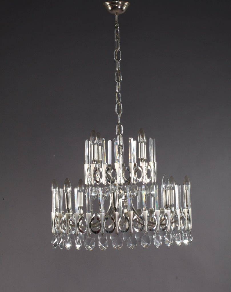 Mid-20th Century Huge Gaetano Sciolari Large Three-Tier Modernist Crystal Chandelier, Italy, 1960