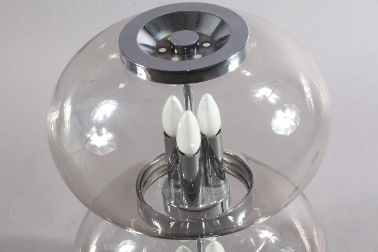 Huge table lamp,
manufacture Doria Leuchten,
Germany, 1970.
Chrome base, two glass balls with smoked glass.
Six bulb sockets E14.