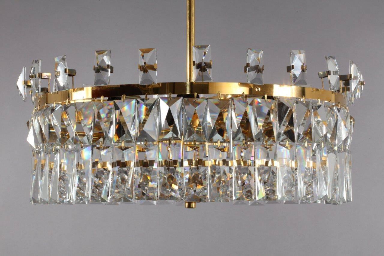 Gilt Huge Spectacular Crystal Glass Chandelier Oswald Haerdtl, Lobmeyer, Vienna, 1972
