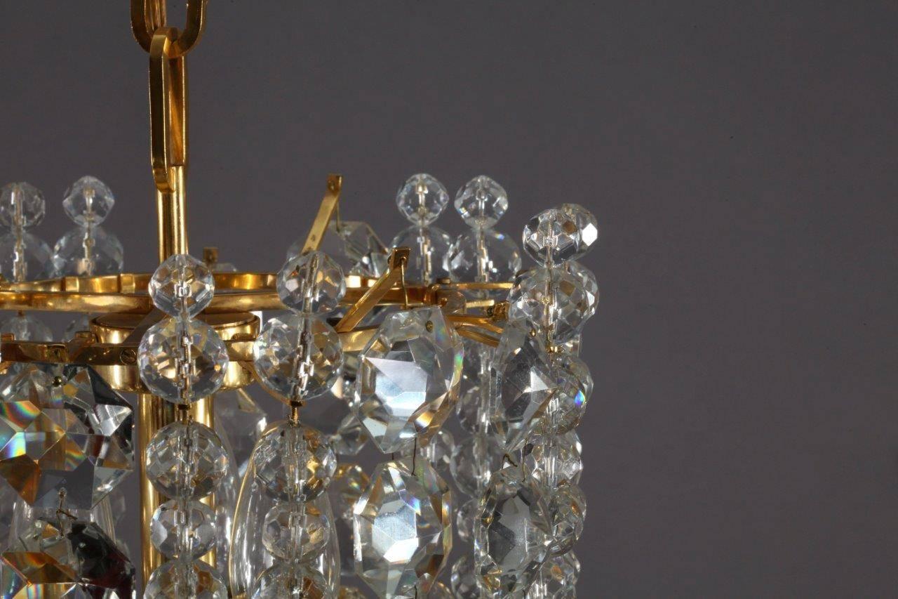 Austrian Bakalowits Chandelier Pendant Light, Gilt Brass Crystal Glass, Vienna, 1960s For Sale