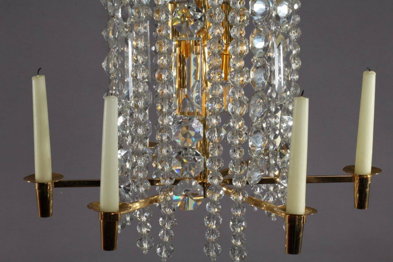 20th Century Bakalowits Chandelier Pendant Light, Gilt Brass Crystal Glass, Vienna, 1960s For Sale