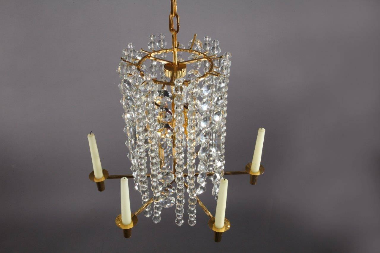 Bakalowits Chandelier Pendant Light, Gilt Brass Crystal Glass, Vienna, 1960s For Sale 1