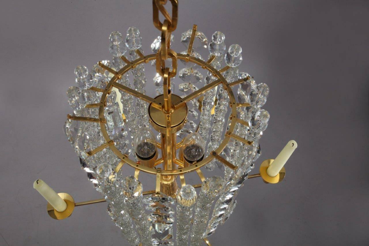 Bakalowits Chandelier Pendant Light, Gilt Brass Crystal Glass, Vienna, 1960s For Sale 3