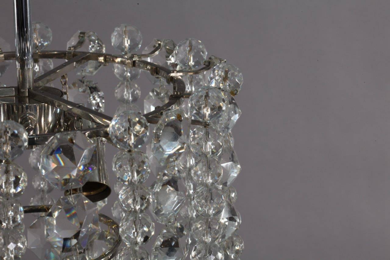 Mid-Century Modern Bakalowits Chandelier Pendant Light, Crystal Glass Nickel, Austria, 1960s