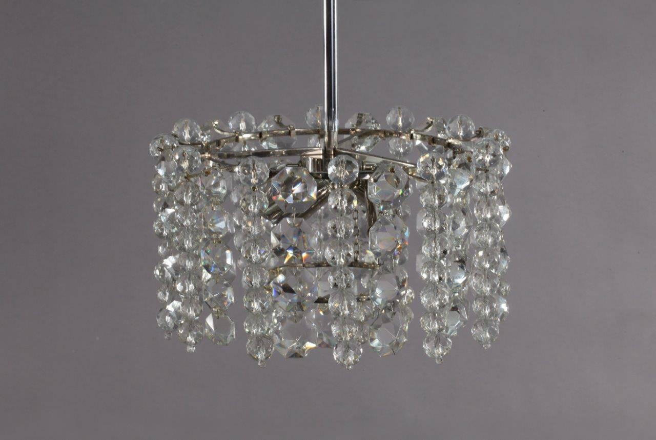 Bakalowits Chandelier Pendant Light, Crystal Glass Nickel, Austria, 1960s In Excellent Condition In Vienna, Vienna