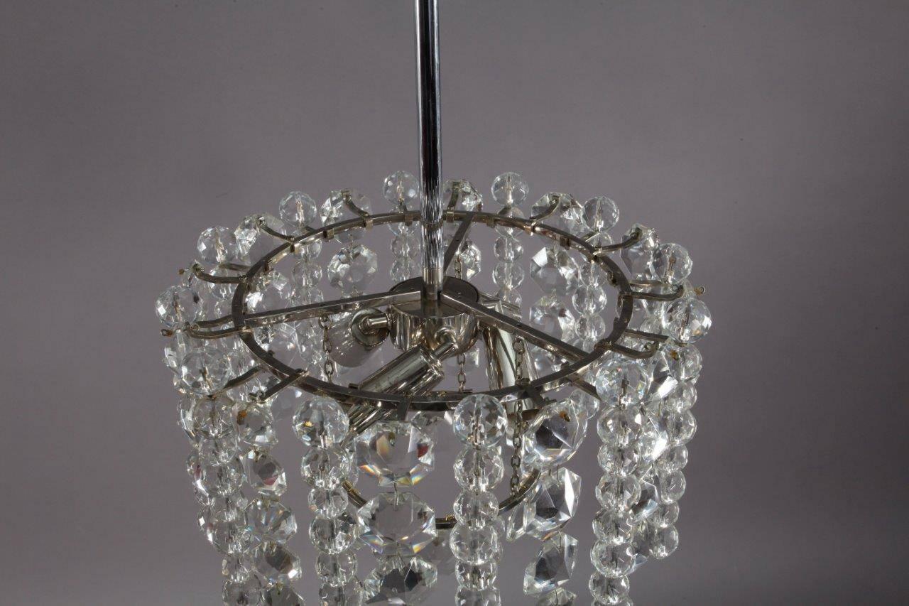 Mid-20th Century Bakalowits Chandelier Pendant Light, Crystal Glass Nickel, Austria, 1960s