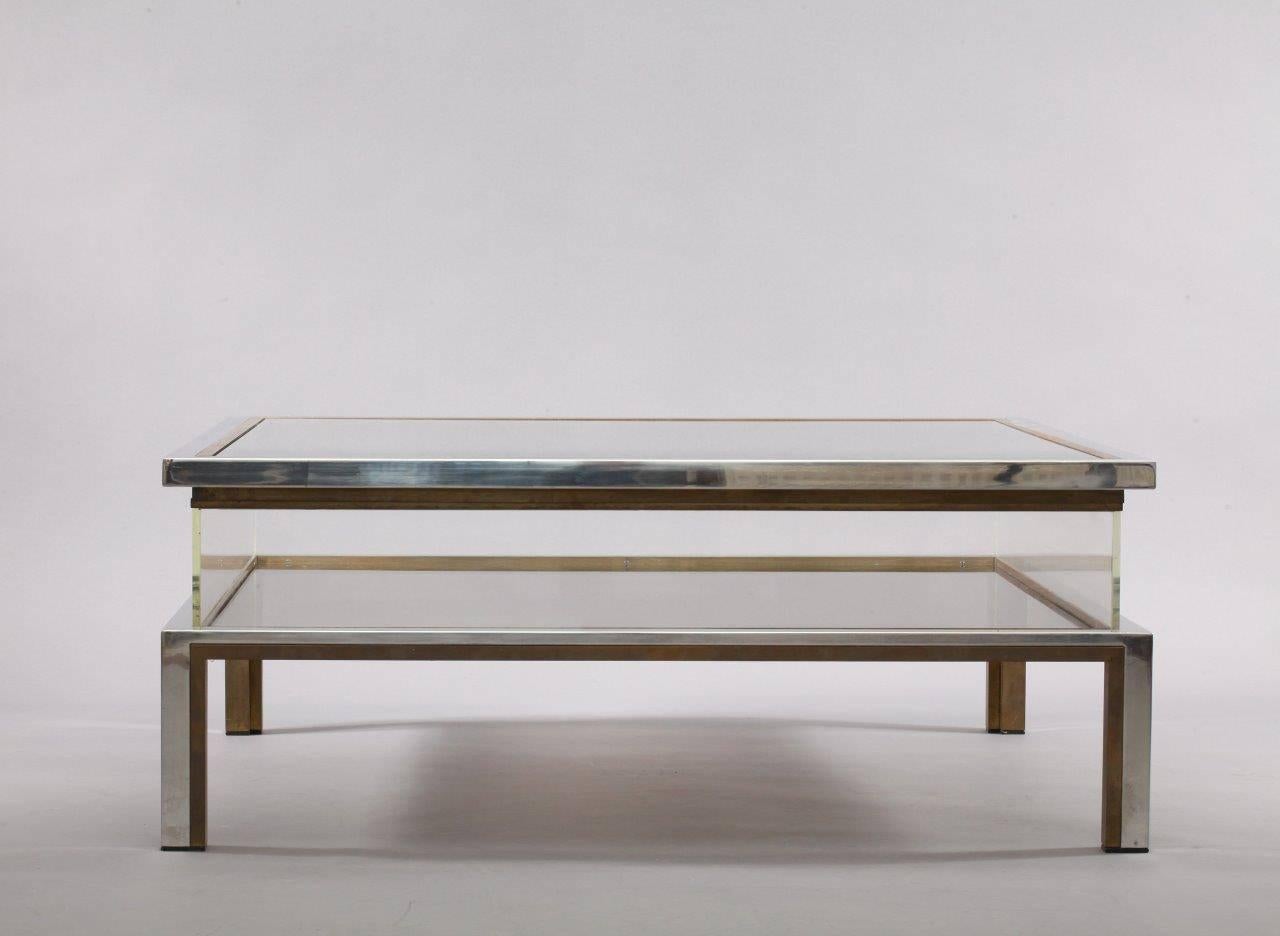 French Maison Jansen Sliding Top Coffee Table in Brass and Chrome