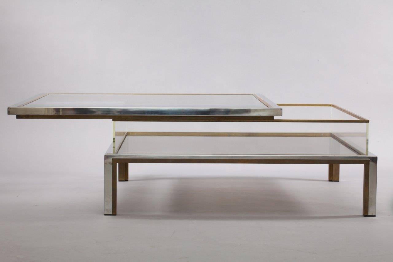 Maison Jansen Sliding Top Coffee Table in Brass and Chrome In Excellent Condition In Vienna, Vienna