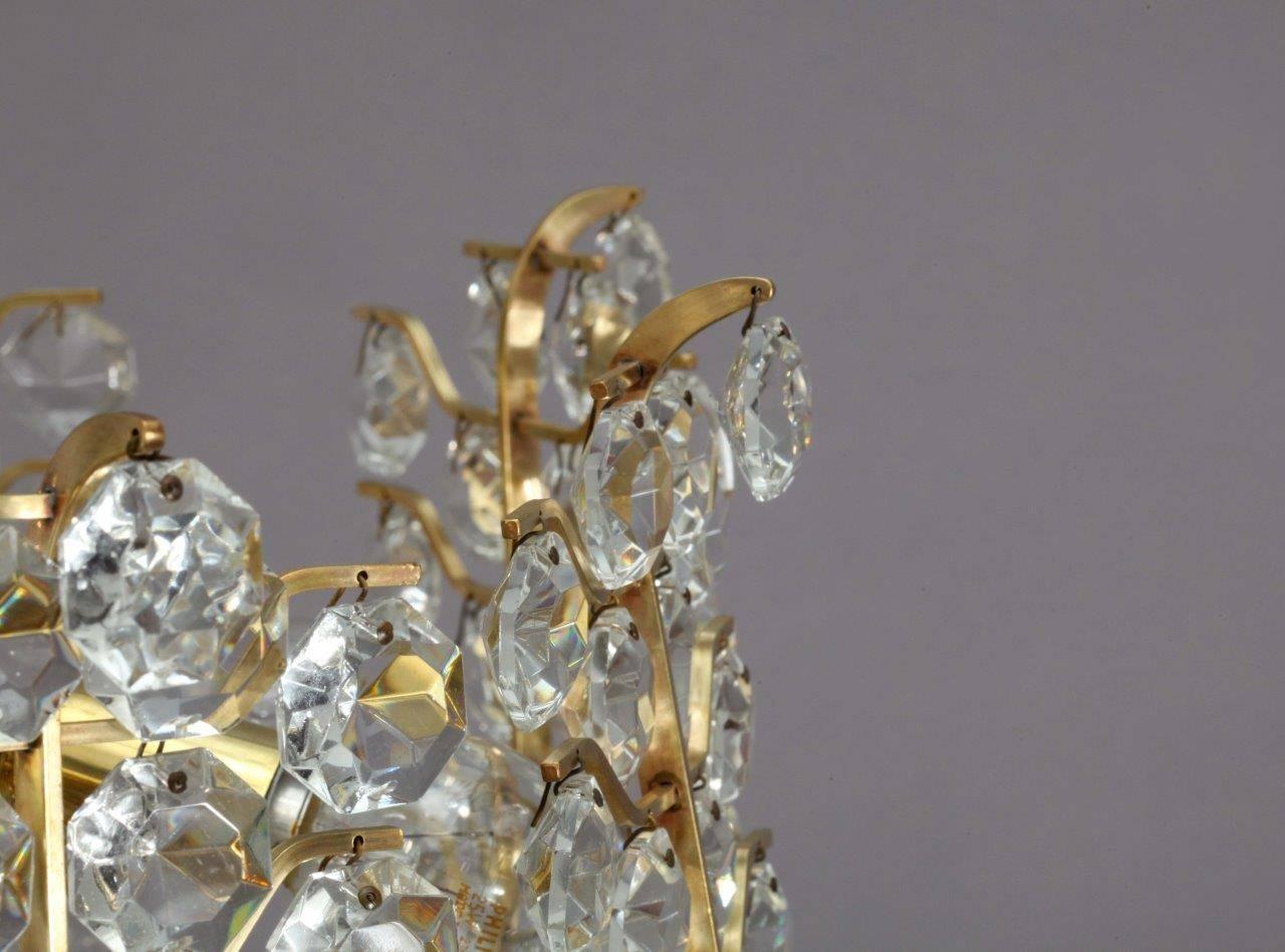 Brass Beautiful Crystal Glass Chandelier by Bakalowits, Vienna, 1950 For Sale