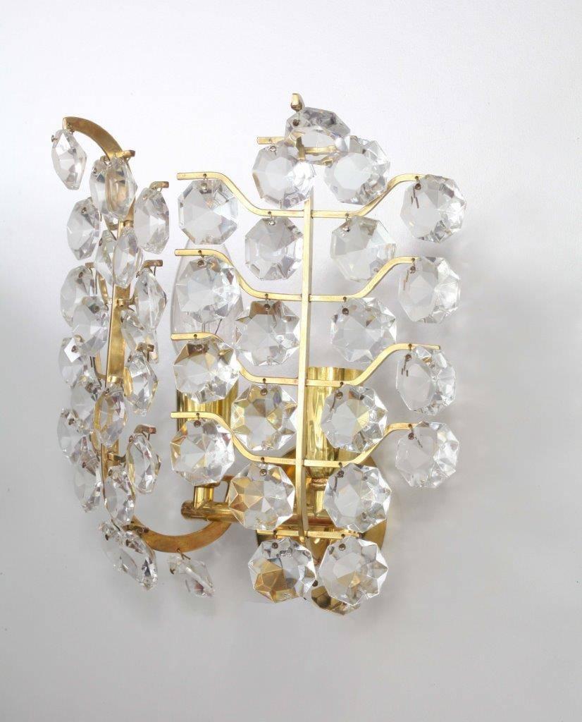 Mid-Century Modern Pair of Crystal Glass Wall Sconces by Bakalowits und Söhne For Sale