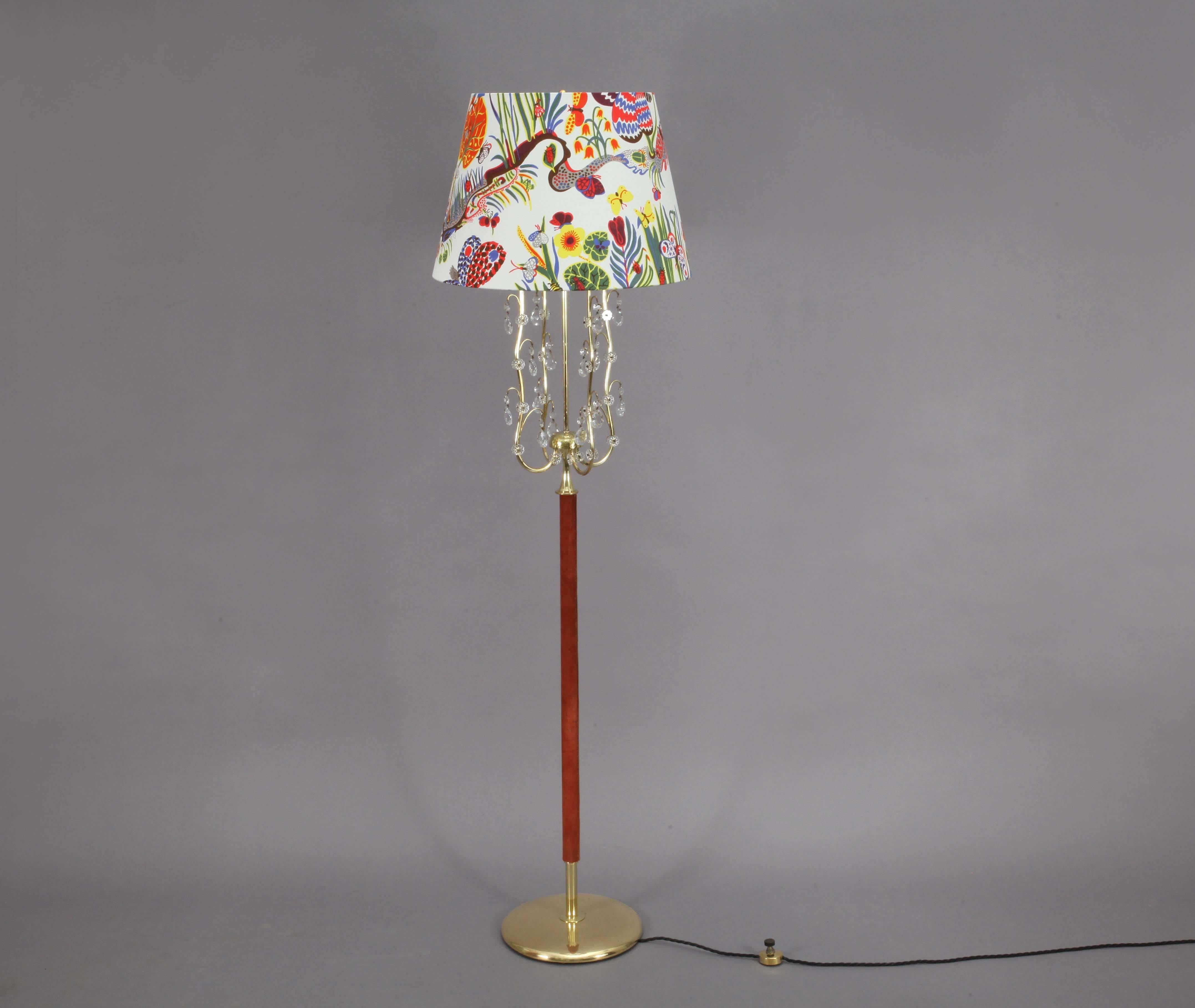 Charming Floor Lamp by Rupert Nikoll with Fabric Shade by Josef Frank In Excellent Condition In Vienna, Vienna