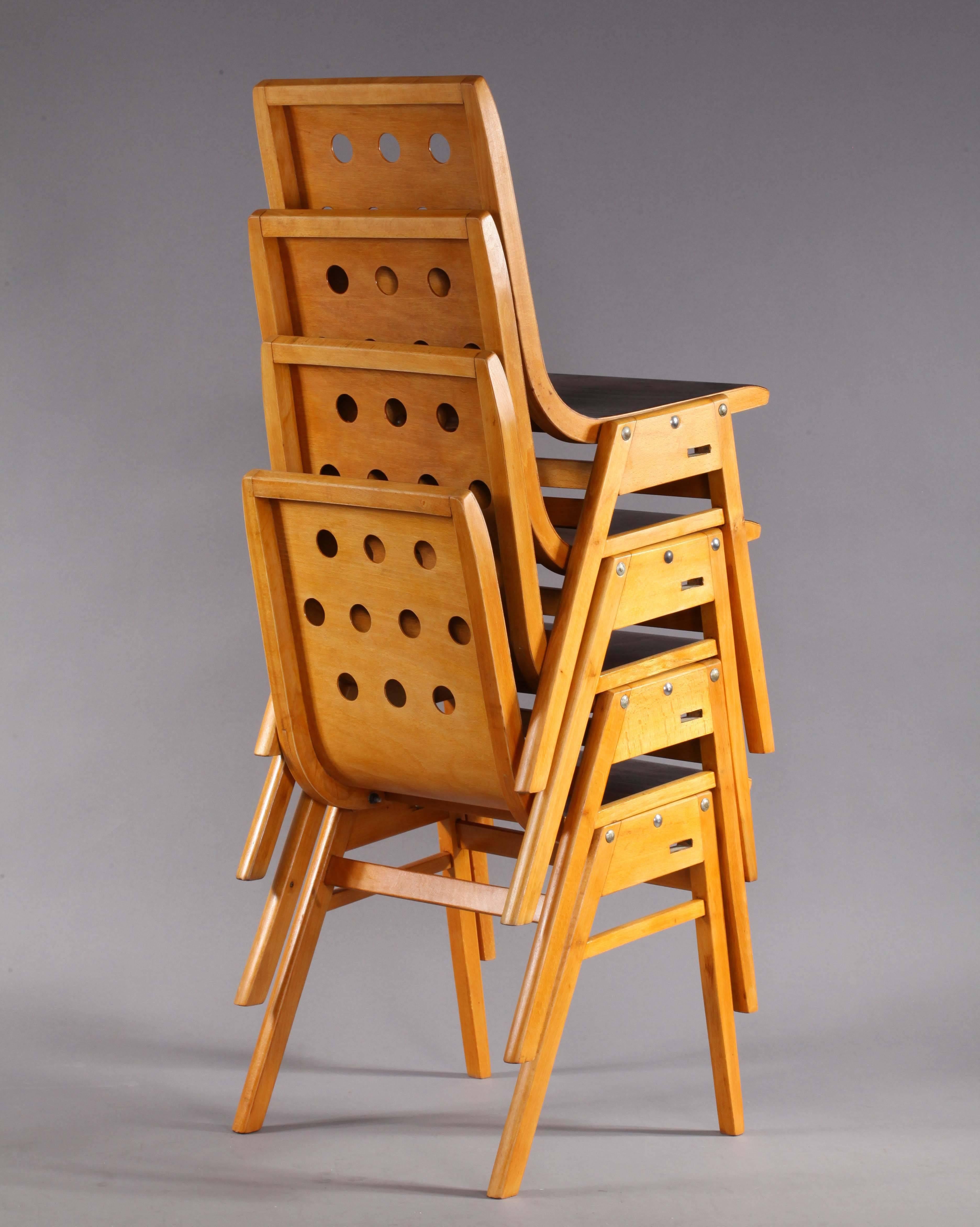Mid-Century Modern Four Stacking Chairs Designed Archtitect and Rainer, Vienna 1950