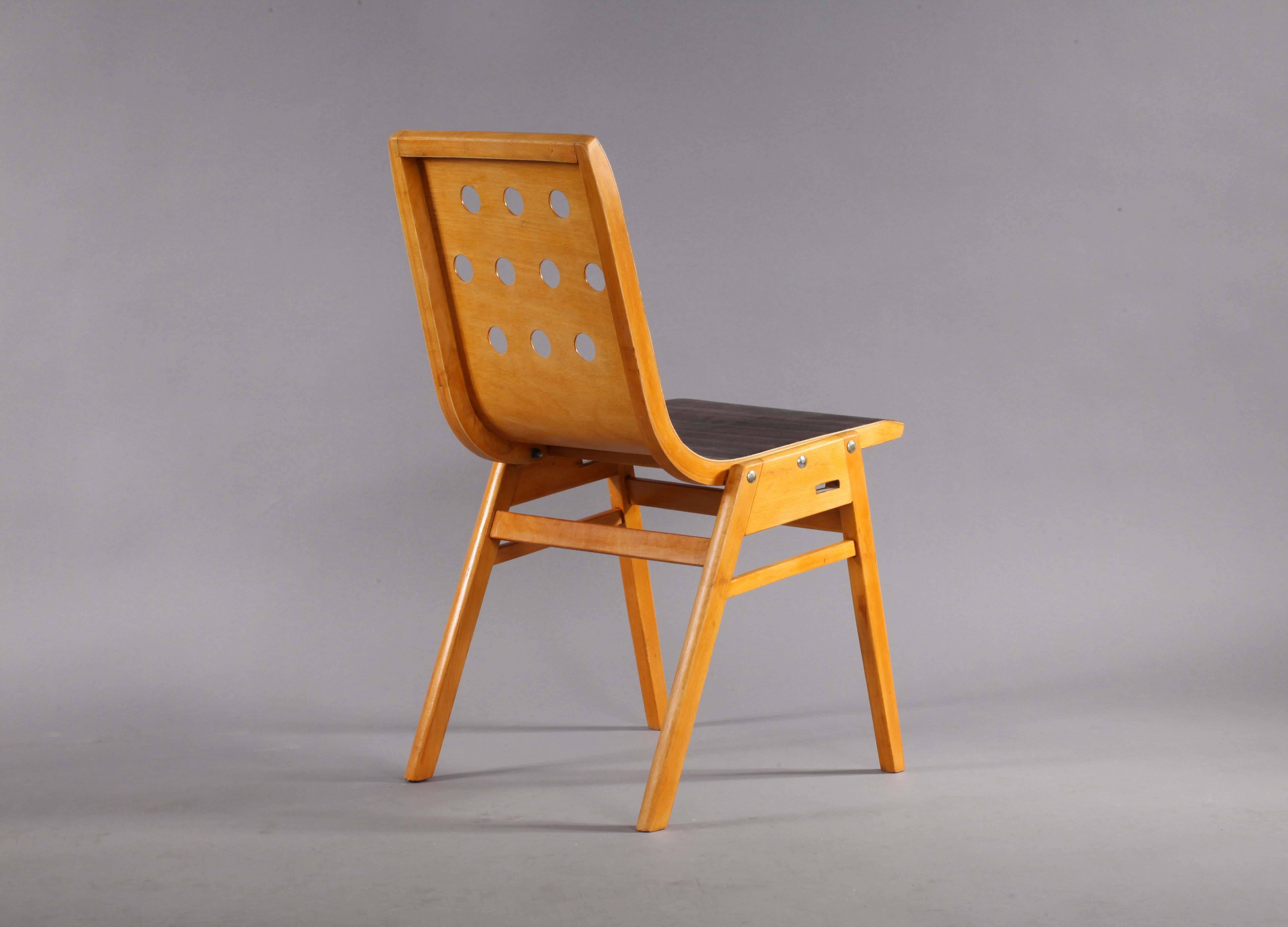 Austrian Four Stacking Chairs Designed Archtitect and Rainer, Vienna 1950