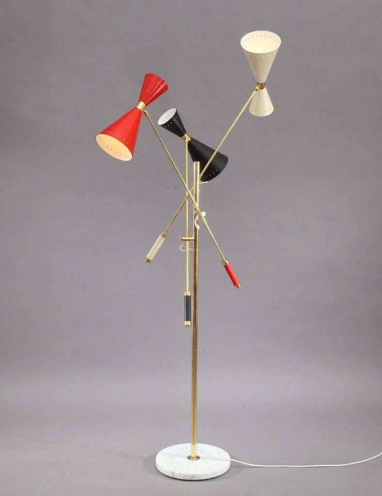 Mid-Century Modern Italian Floor Lamp in the Manner of Stilnovo with Movable Arms