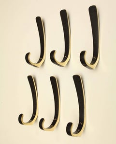 Five Austrian Brass Wall Hooks by Hertha Baller