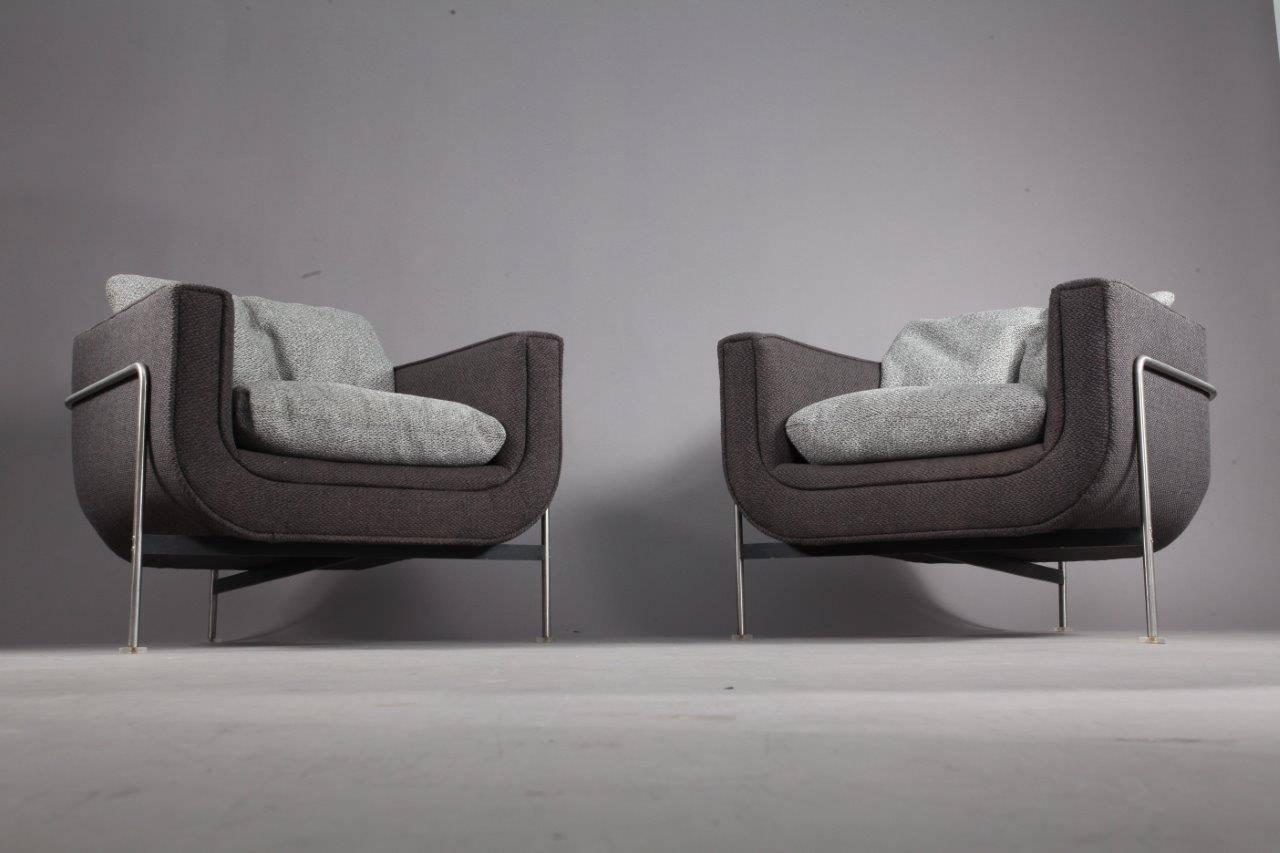 Mid-20th Century Pair of Lounge Chairs Designed by Jaques Brule for Hans Kaufeld