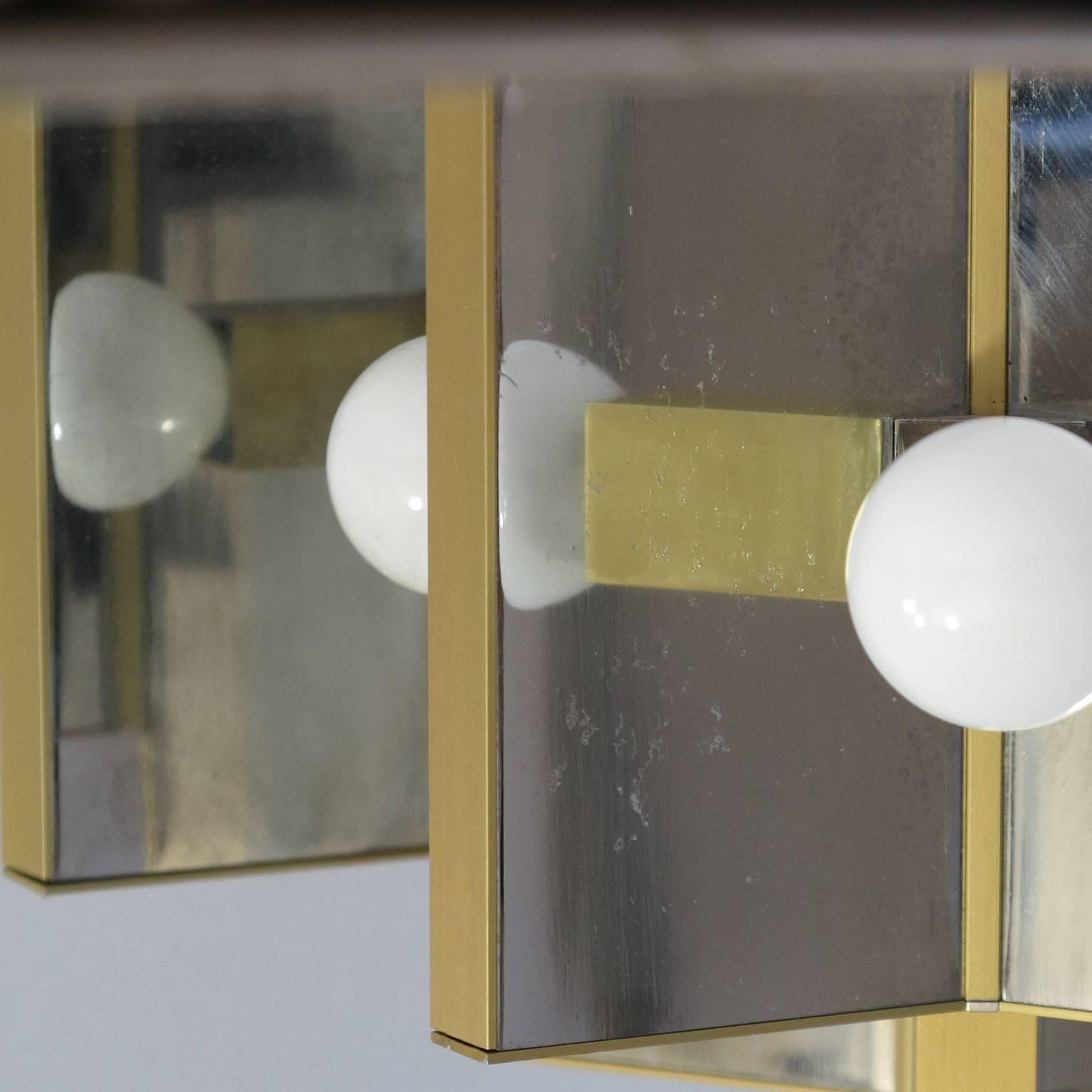 Mid-Century Modern Rare Sciolari Design Mirrored Ceiling Lamp or Sconce, 1970-1975