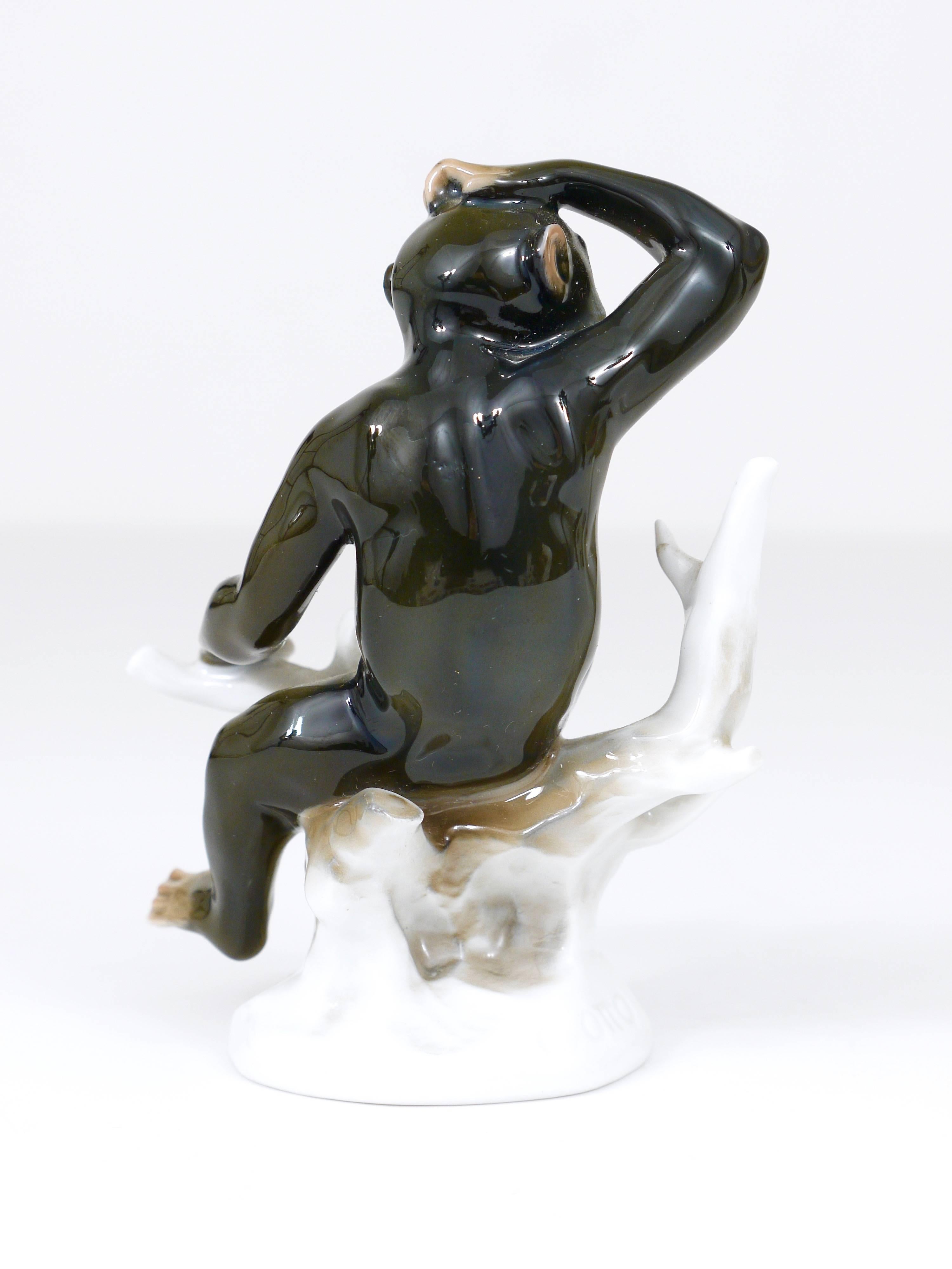Art Nouveau Monkey on a Branch, Porcelain Figurine by Otto Eichwald, Rosenthal, Germany