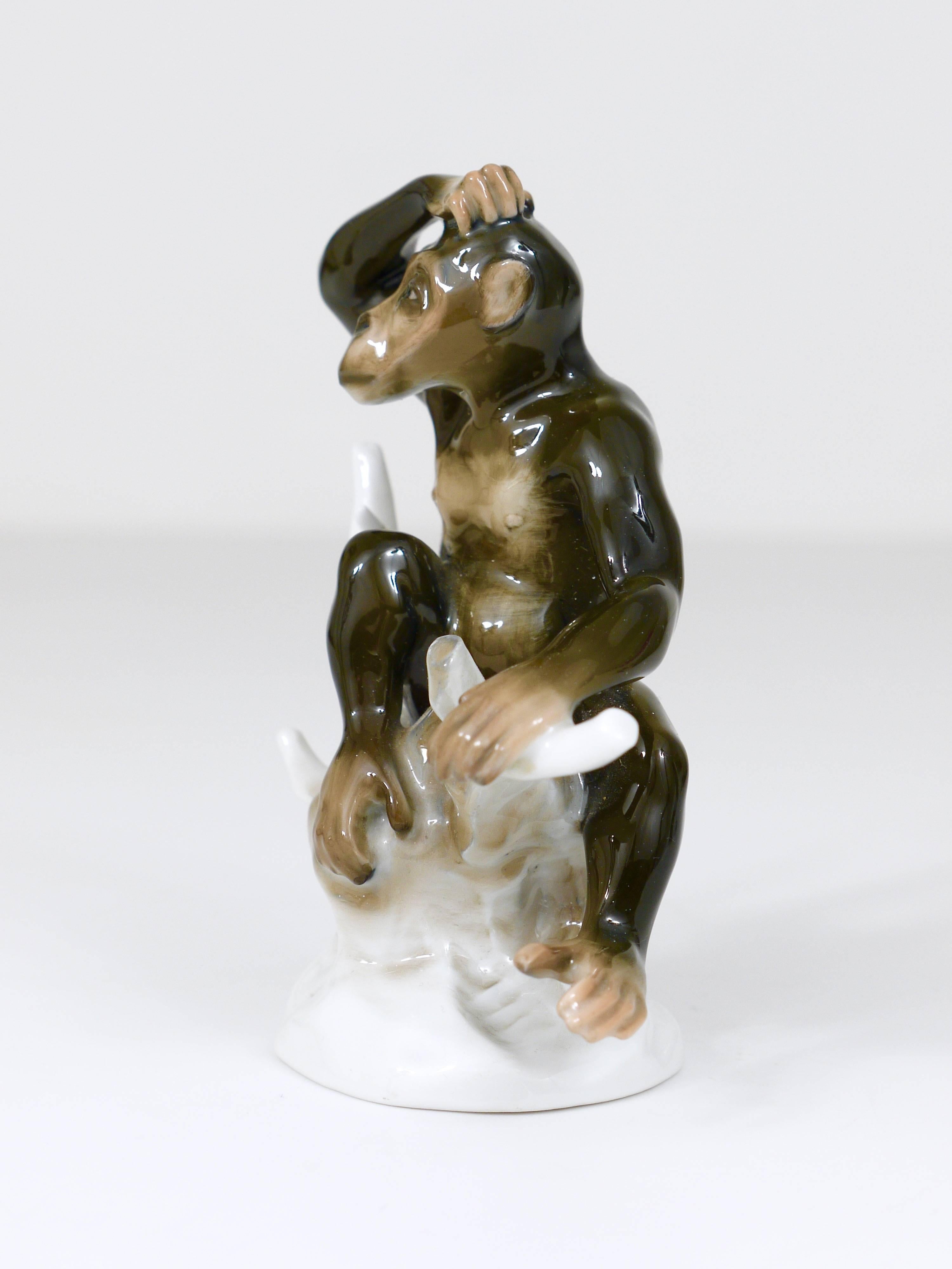 Monkey on a Branch, Porcelain Figurine by Otto Eichwald, Rosenthal, Germany In Excellent Condition In Vienna, AT
