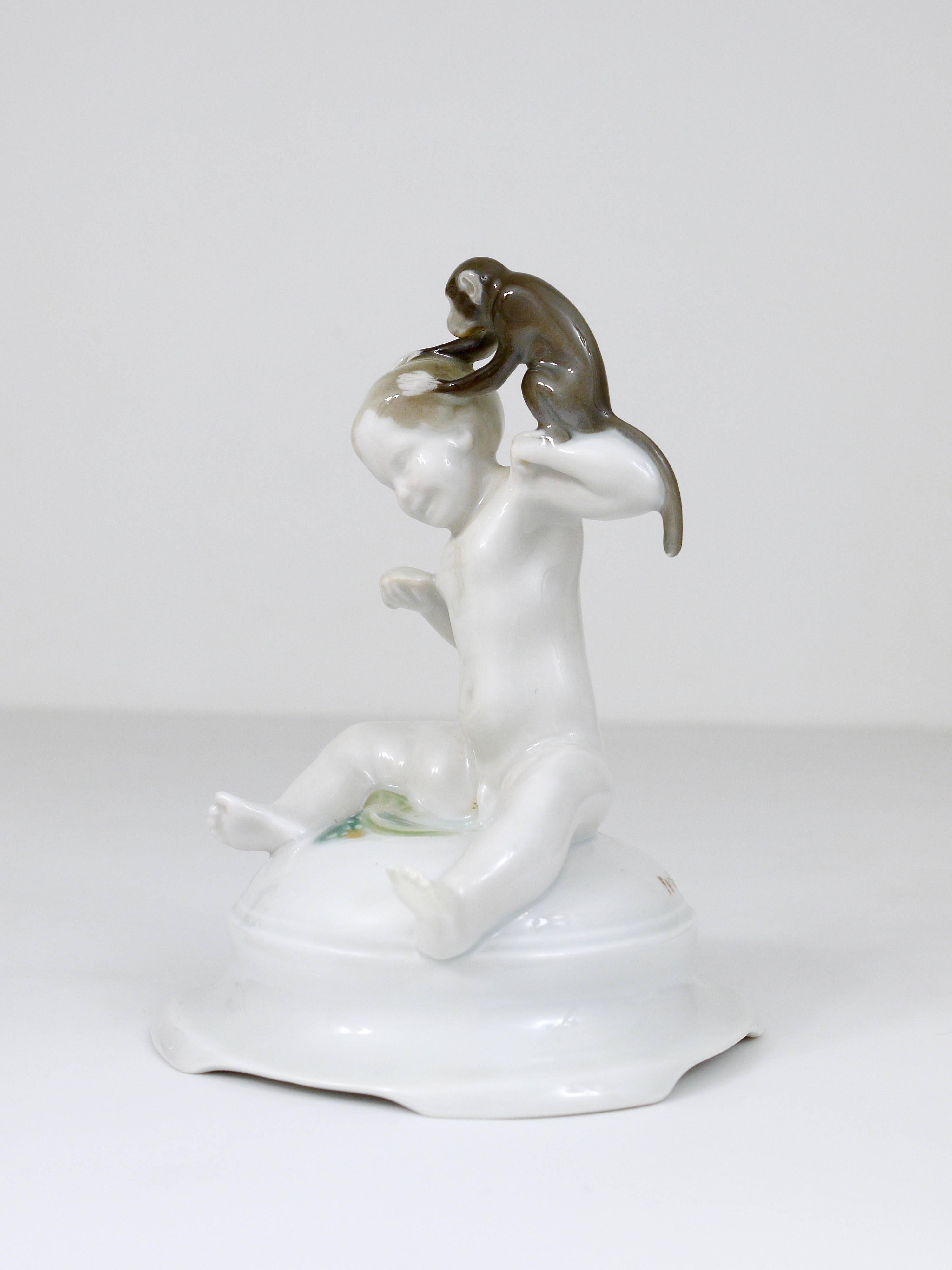 Art Nouveau 1900s Rosenthal Putto Monkey Porcelain Sculpture, Ferdinand Liebermann, Germany For Sale
