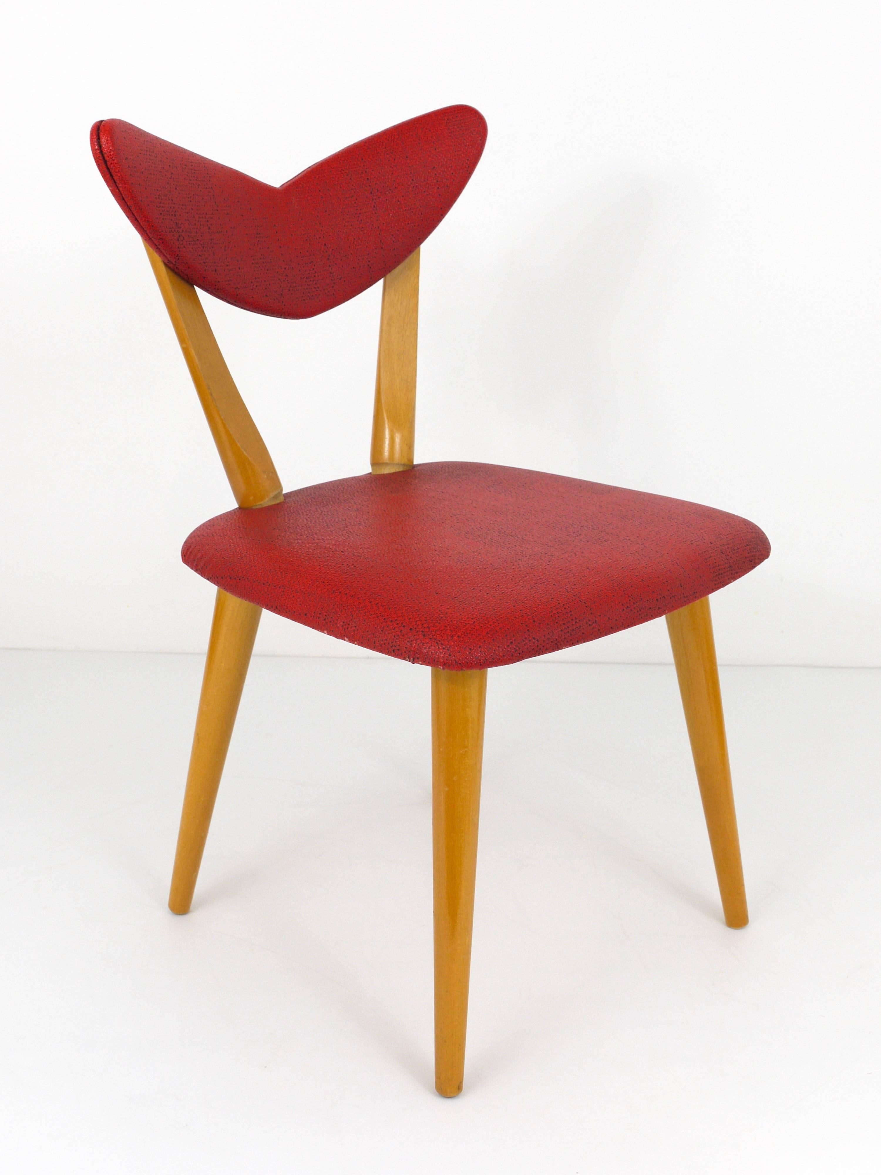 Austrian Red Heart Mid Century Modern Chair for Children,  Austria, 1950s For Sale