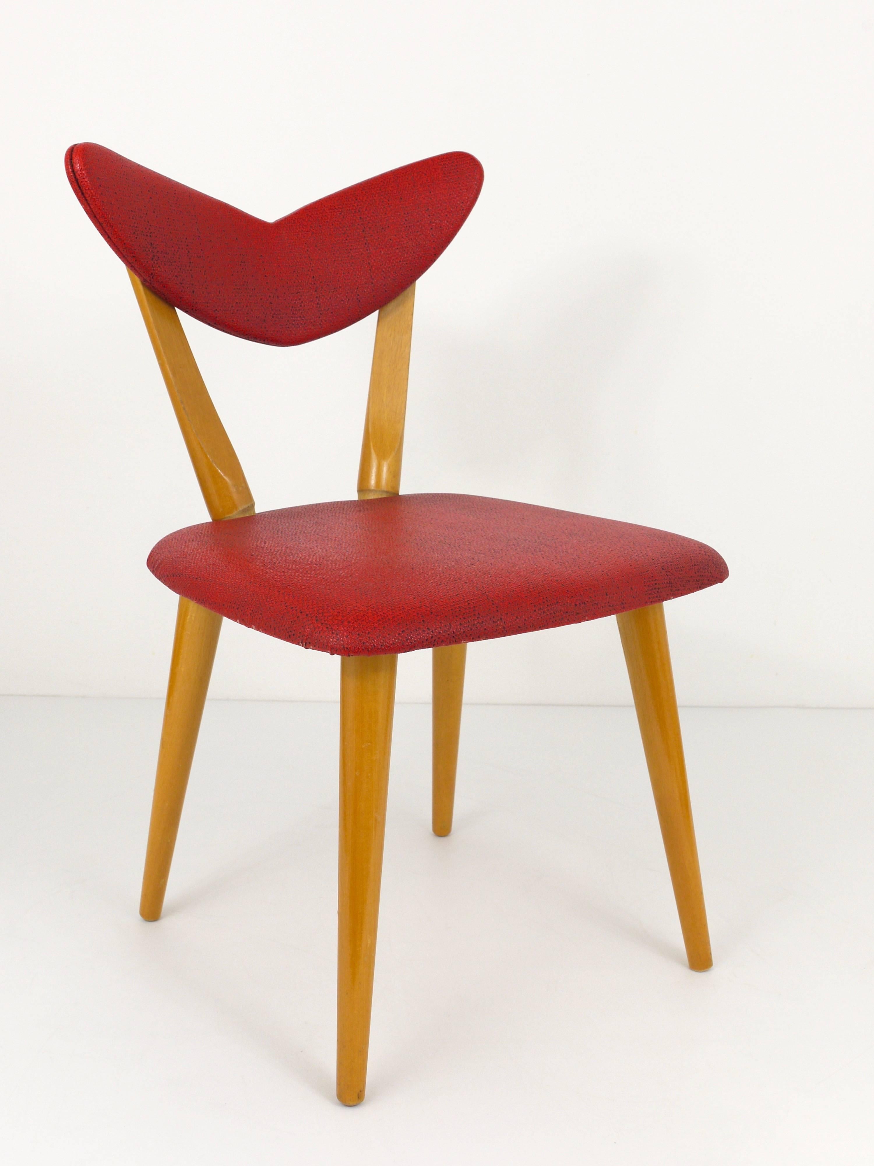20th Century Red Heart Mid Century Modern Chair for Children,  Austria, 1950s For Sale