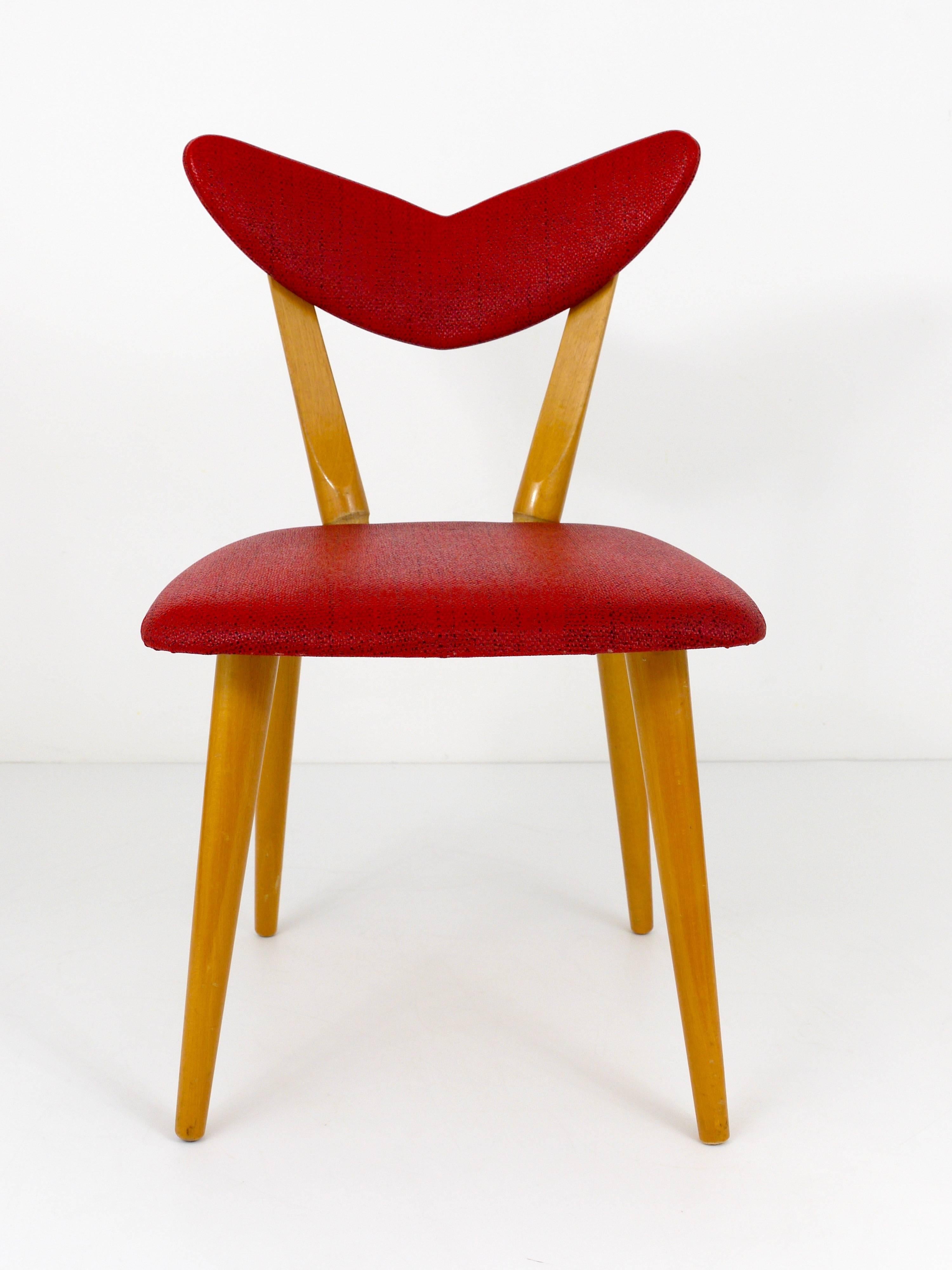 Wood Red Heart Mid Century Modern Chair for Children,  Austria, 1950s For Sale