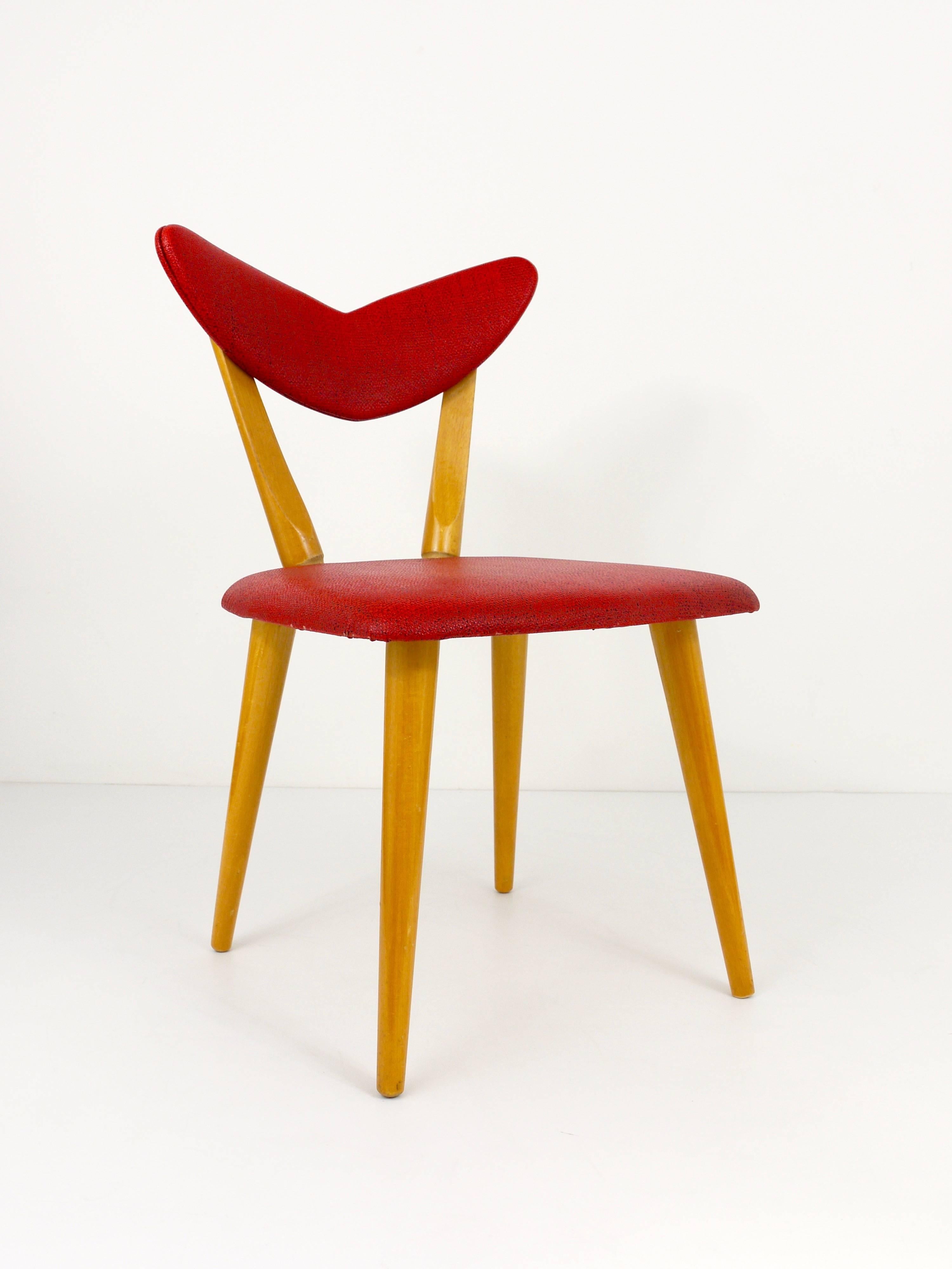 Red Heart Mid Century Modern Chair for Children,  Austria, 1950s For Sale 3