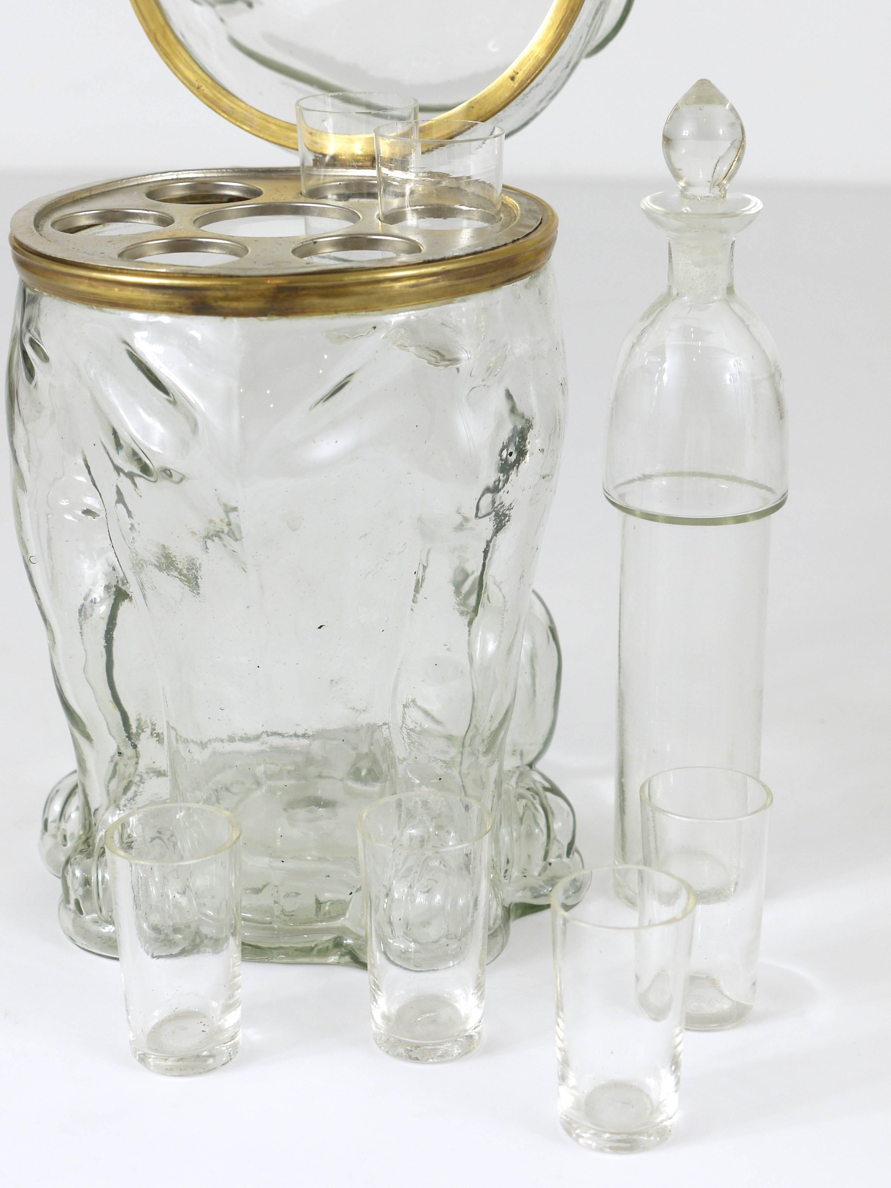 Extraordinary Bulldog Cordial Bar Set, Glass, 1920s, Czechoslovakia In Excellent Condition In Vienna, AT