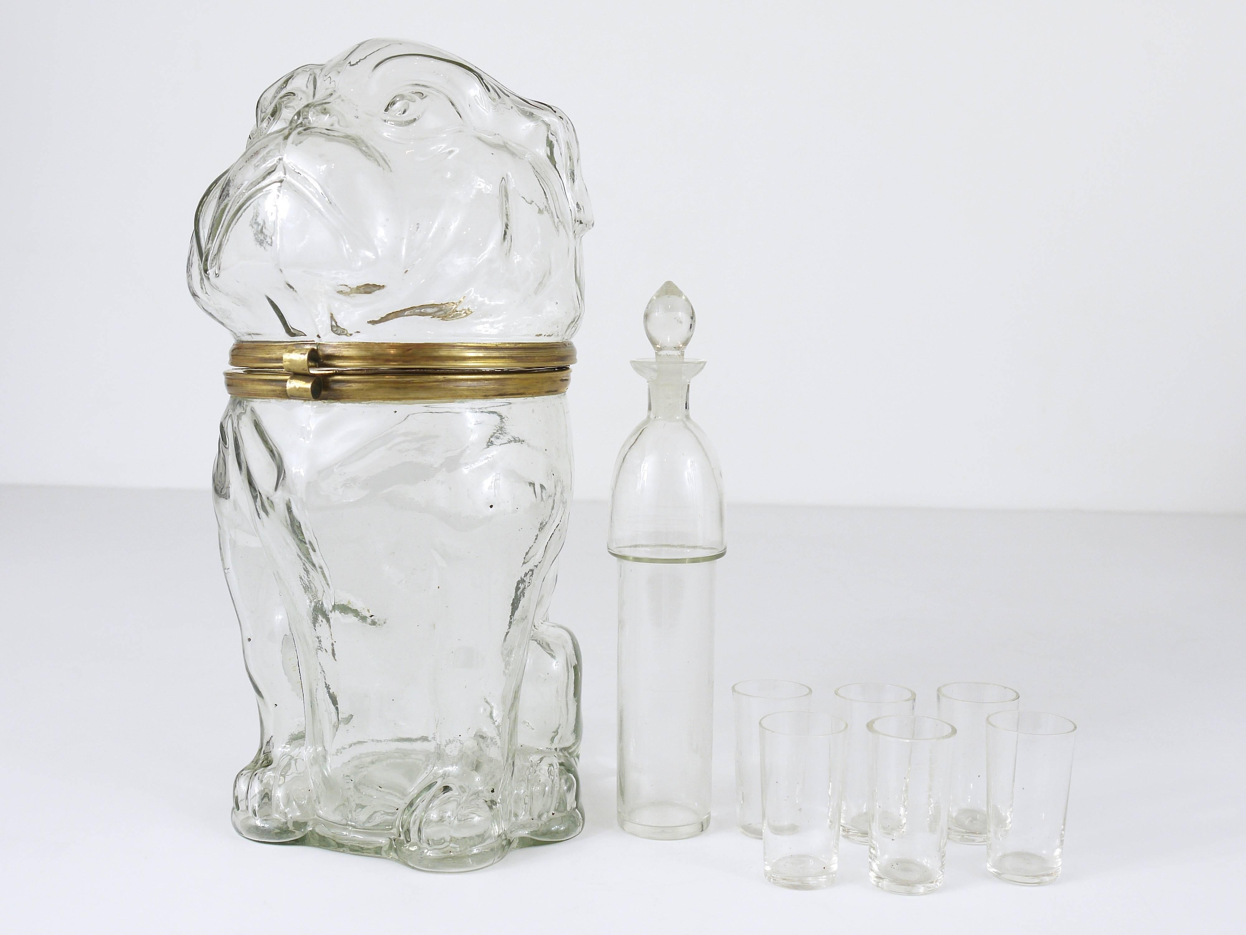 Extraordinary Bulldog Cordial Bar Set, Glass, 1920s, Czechoslovakia 1