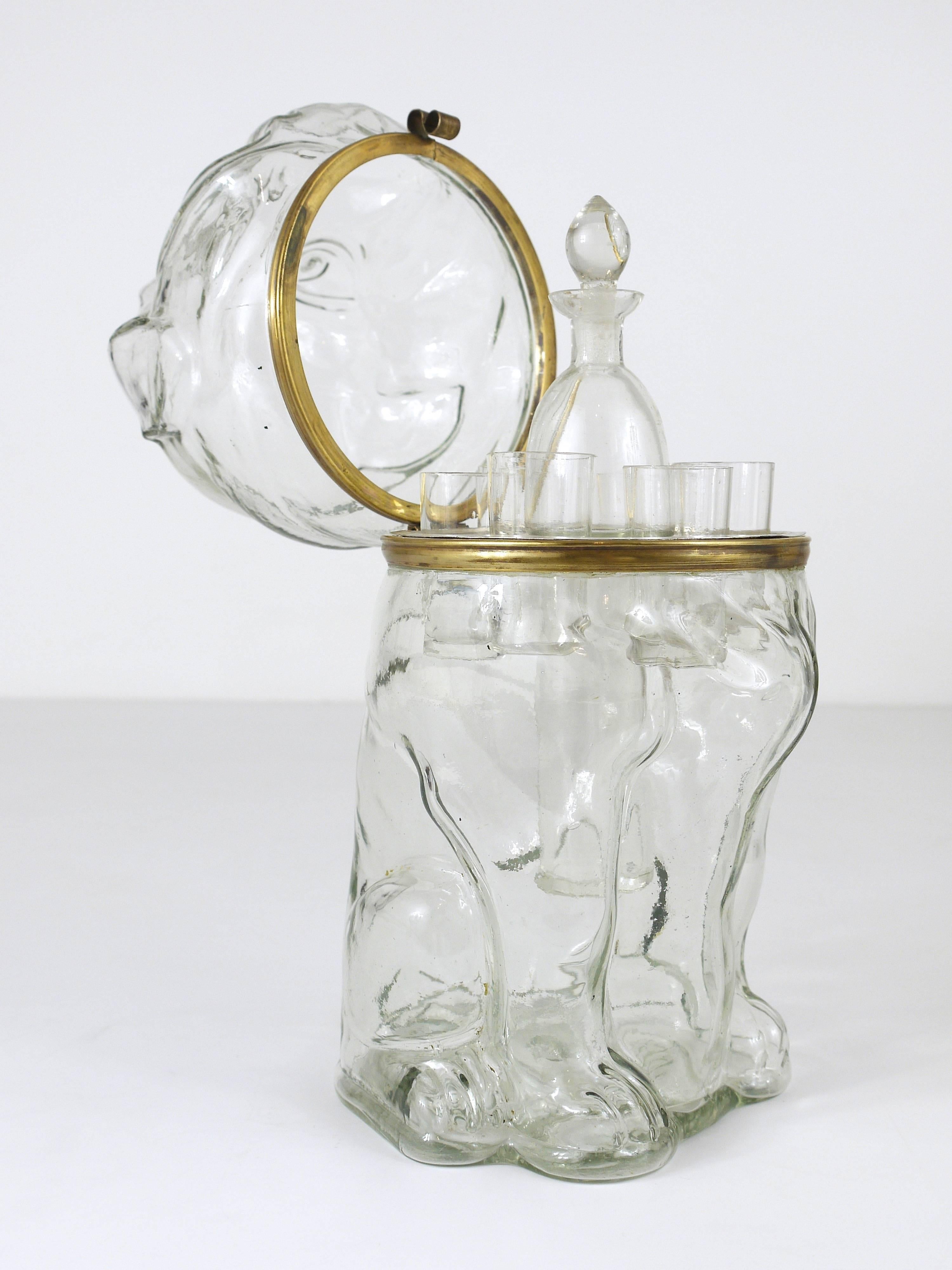 Extraordinary Bulldog Cordial Bar Set, Glass, 1920s, Czechoslovakia 3