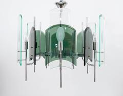 Fontana Arte Style Huge Mid-Century Glass Chandelier, Italy, 1960s